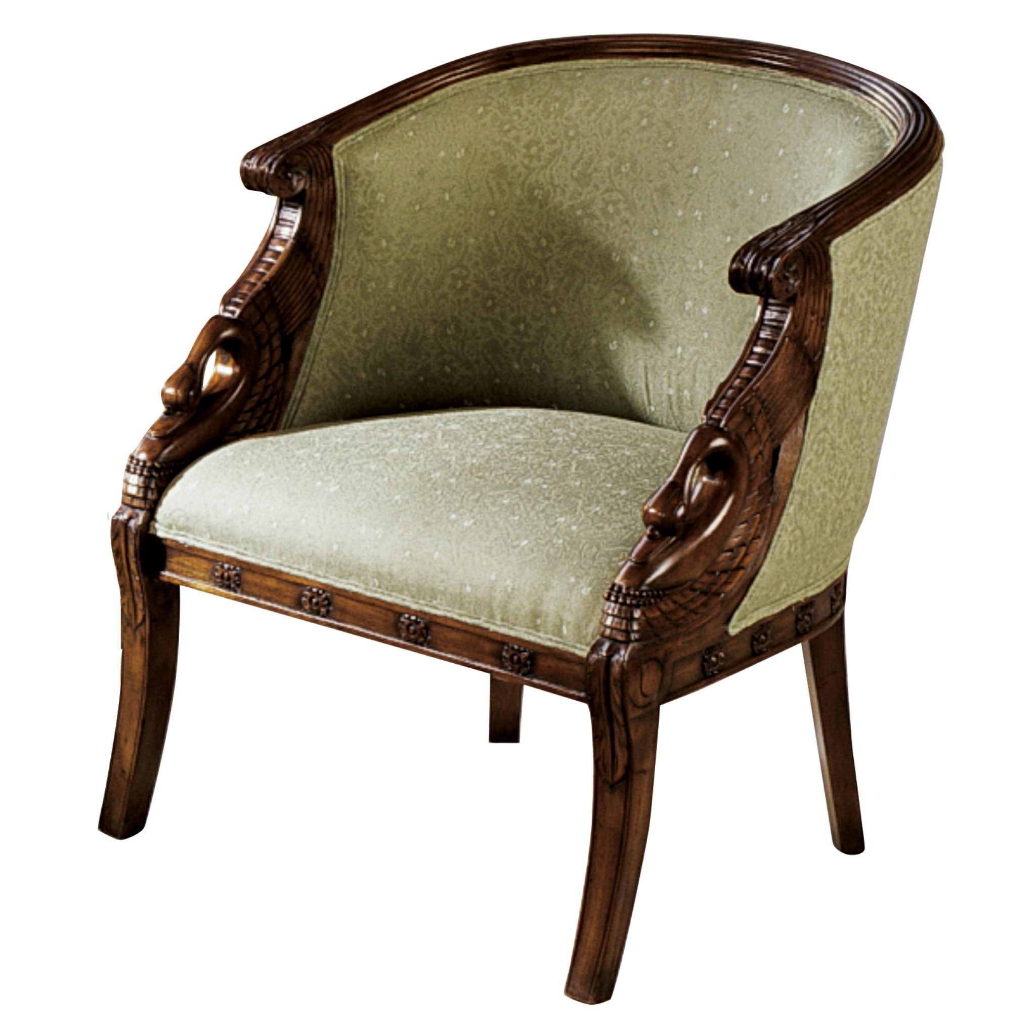 Toscano™ Due Cigno Tub Chair - Green, Fabric/Mahogany