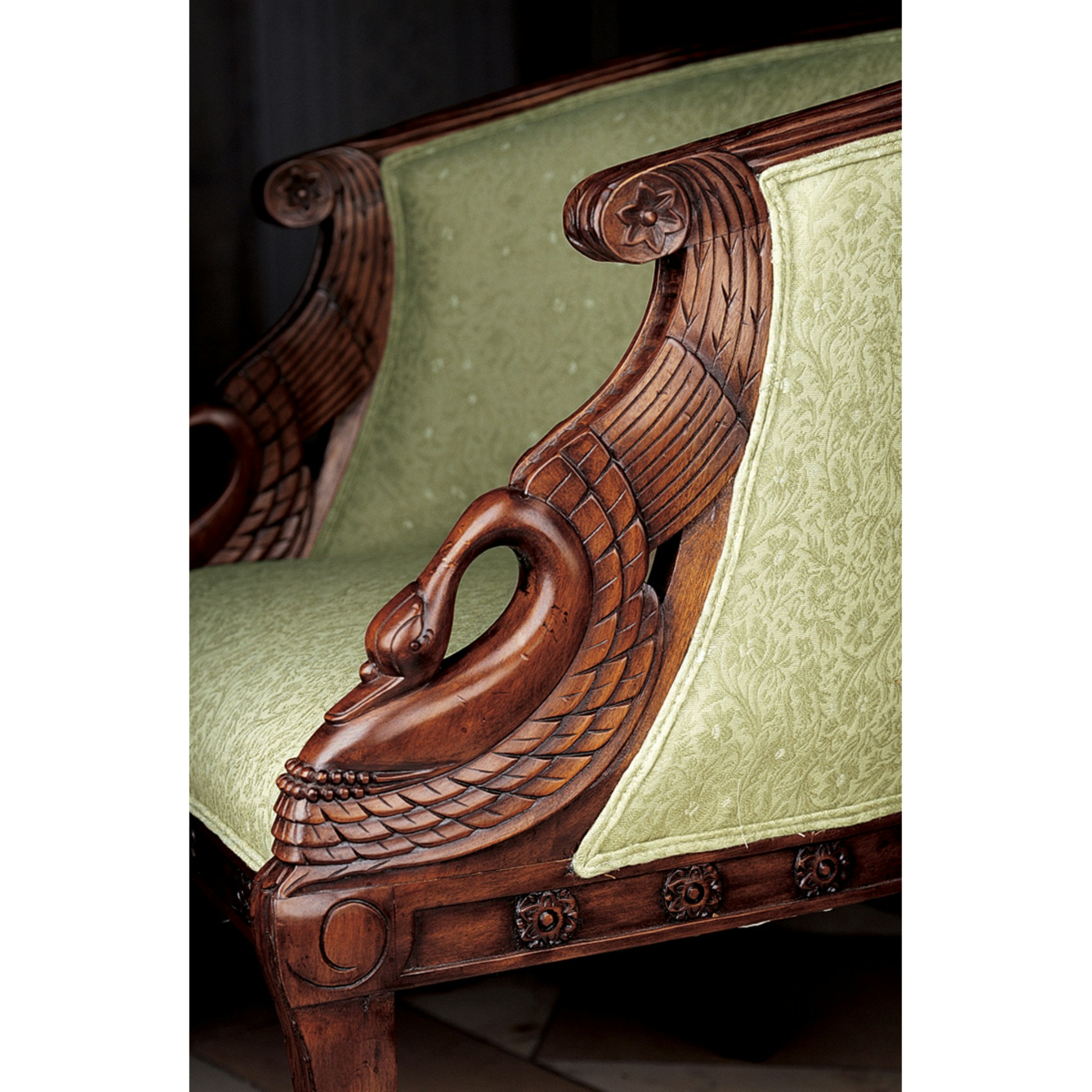 Toscano™ Due Cigno Tub Chair - Green, Fabric/Mahogany