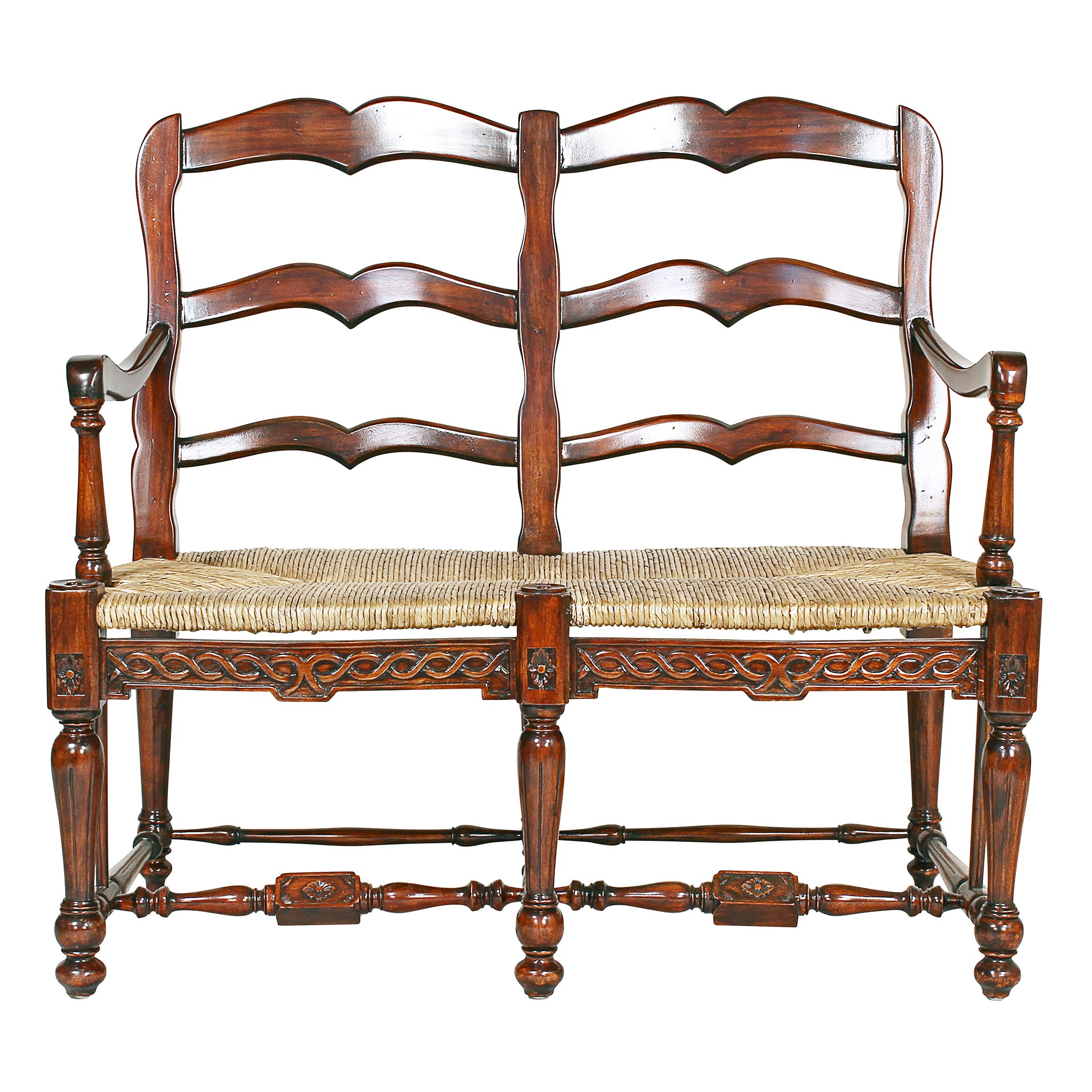 Toscano™ French Provincial Settee - Brown, Woven Rush/Mahogany