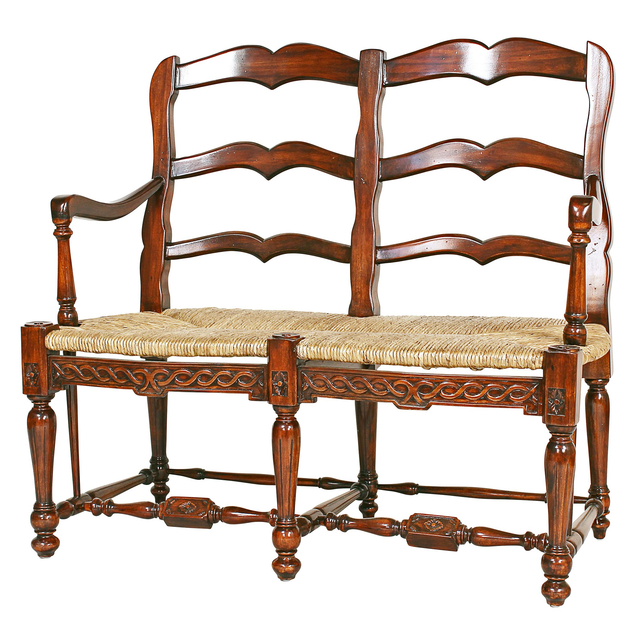 Toscano™ French Provincial Settee - Brown, Woven Rush/Mahogany