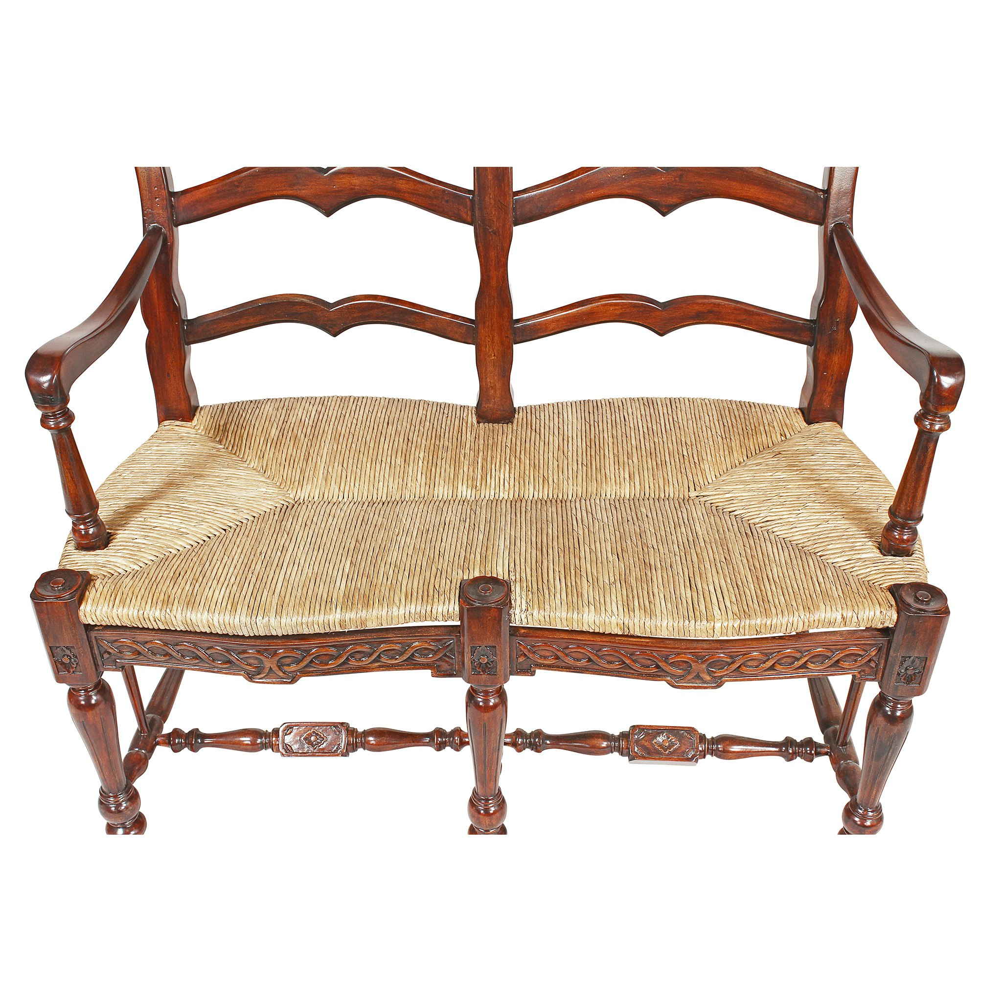 Toscano™ French Provincial Settee - Brown, Woven Rush/Mahogany