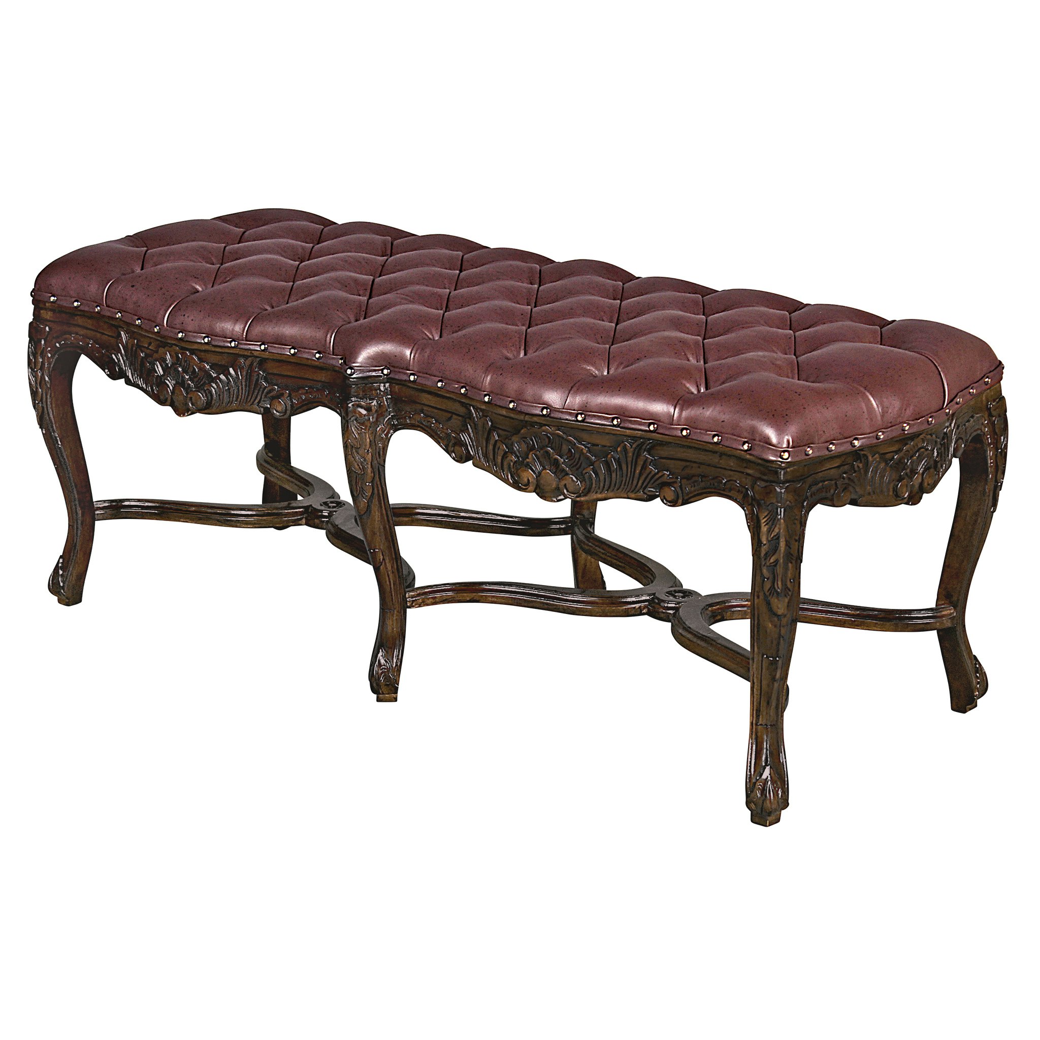 Toscano - Berkeley Square Bench in Cherry, Mahogany/Leather