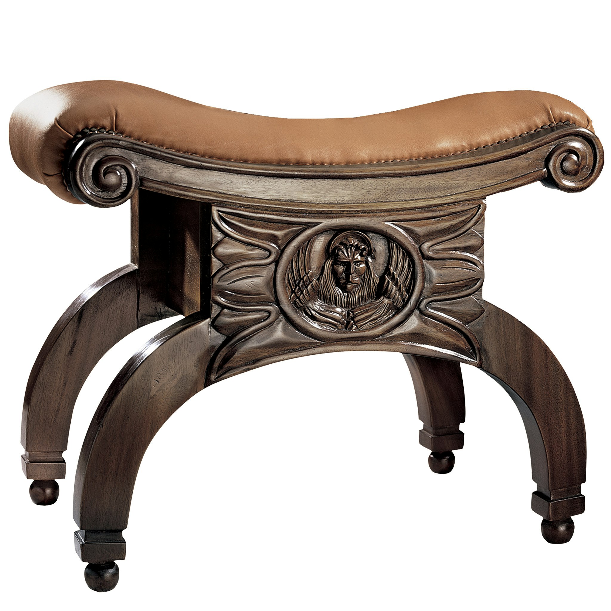 Toscano - The Venetian Taboret Bench in Oak, Mahogany/Leather