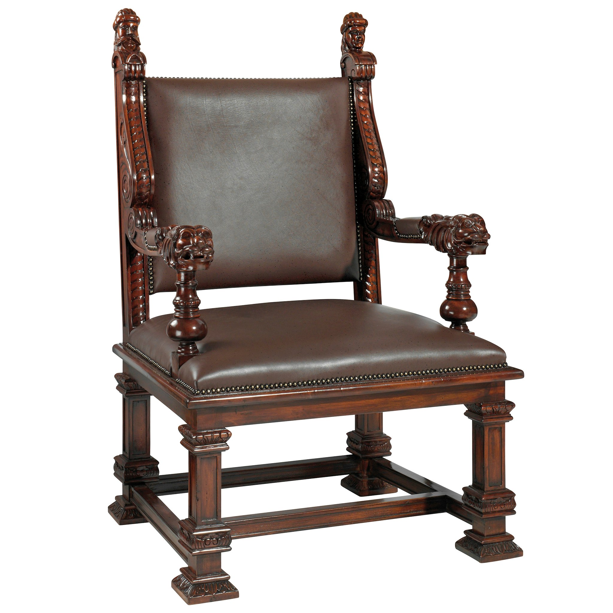 Toscano™ Lord Cumberland Royal Throne Chair - Cherry, Leather/Mahogany