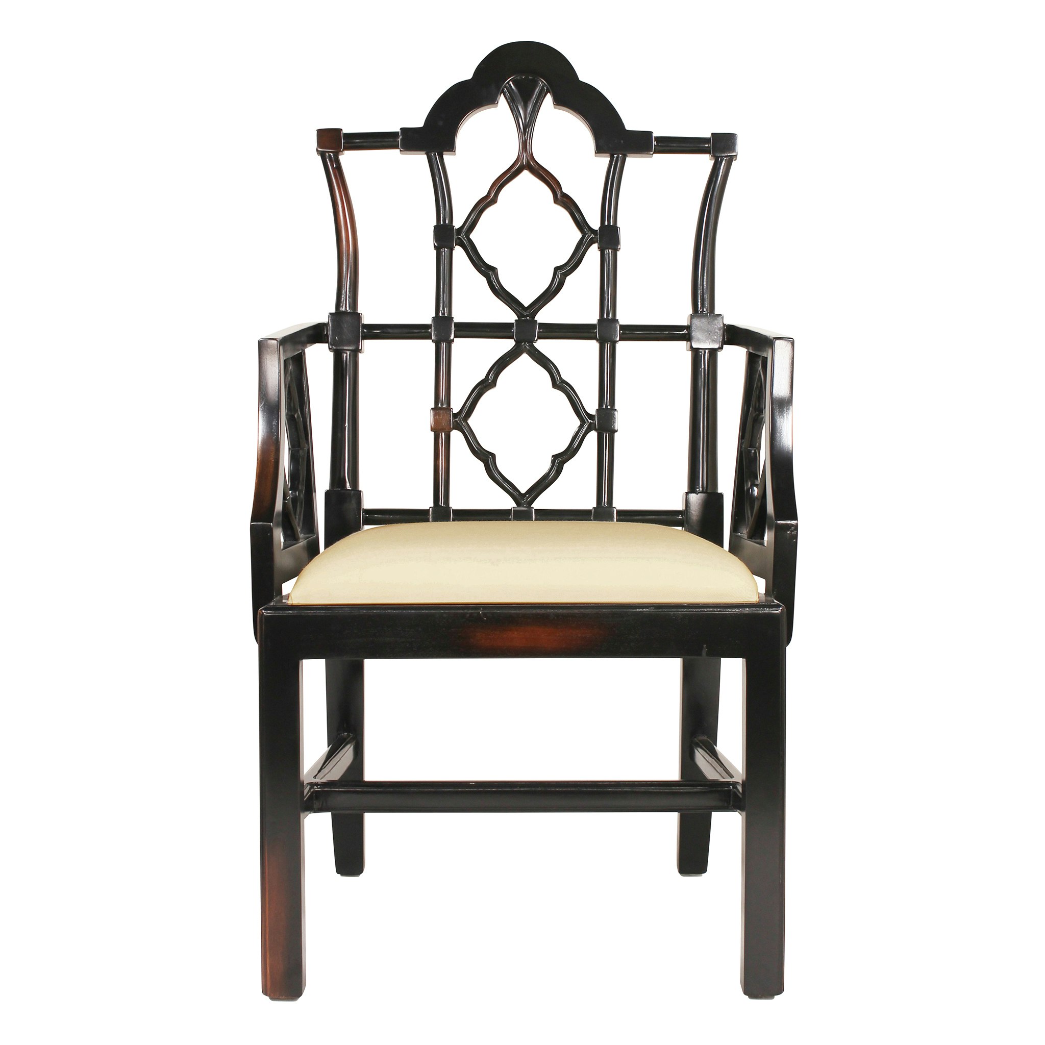 Toscano - Chinese Chippendale Chair in Beige, Fabric/Mahogany