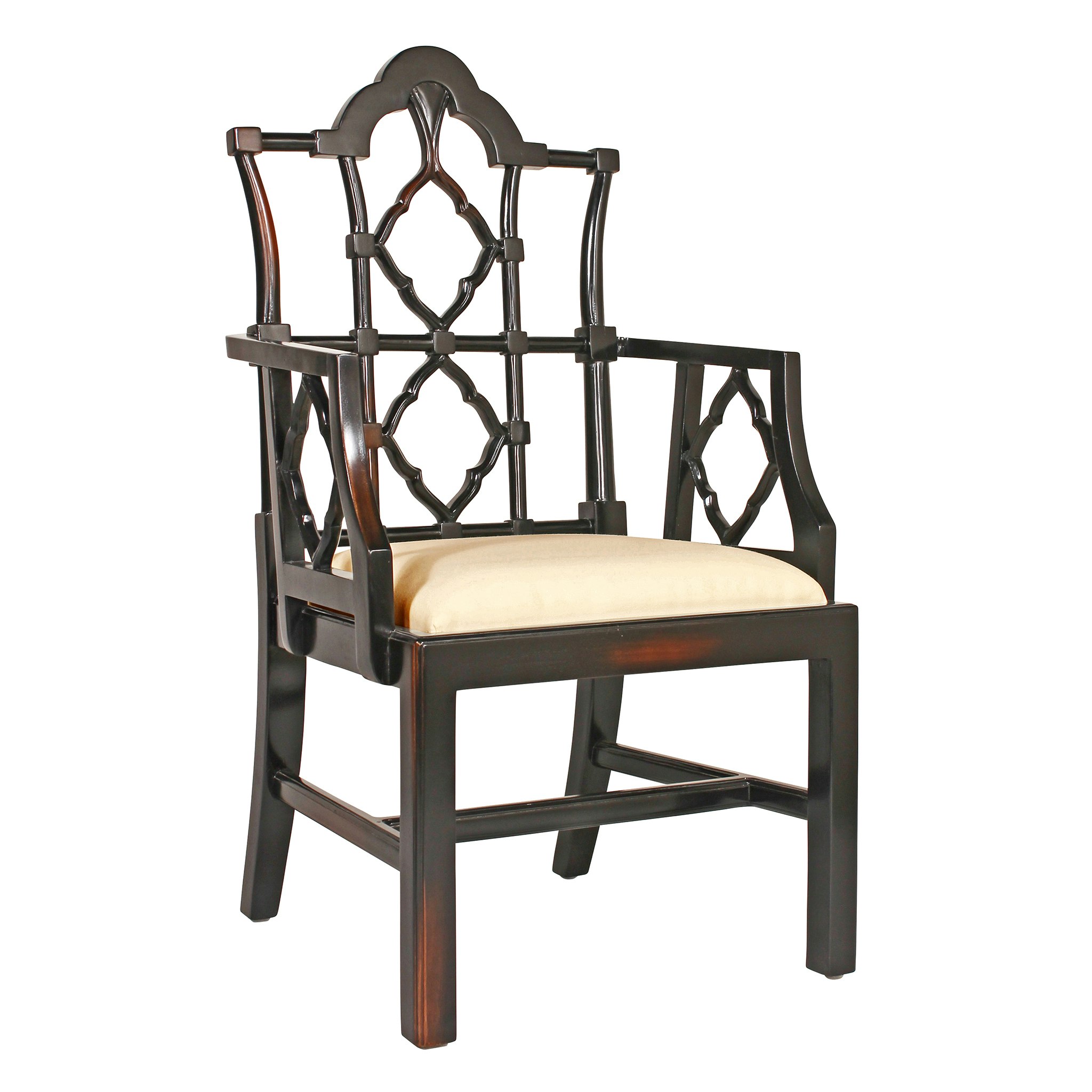 Toscano - Chinese Chippendale Chair in Beige, Fabric/Mahogany