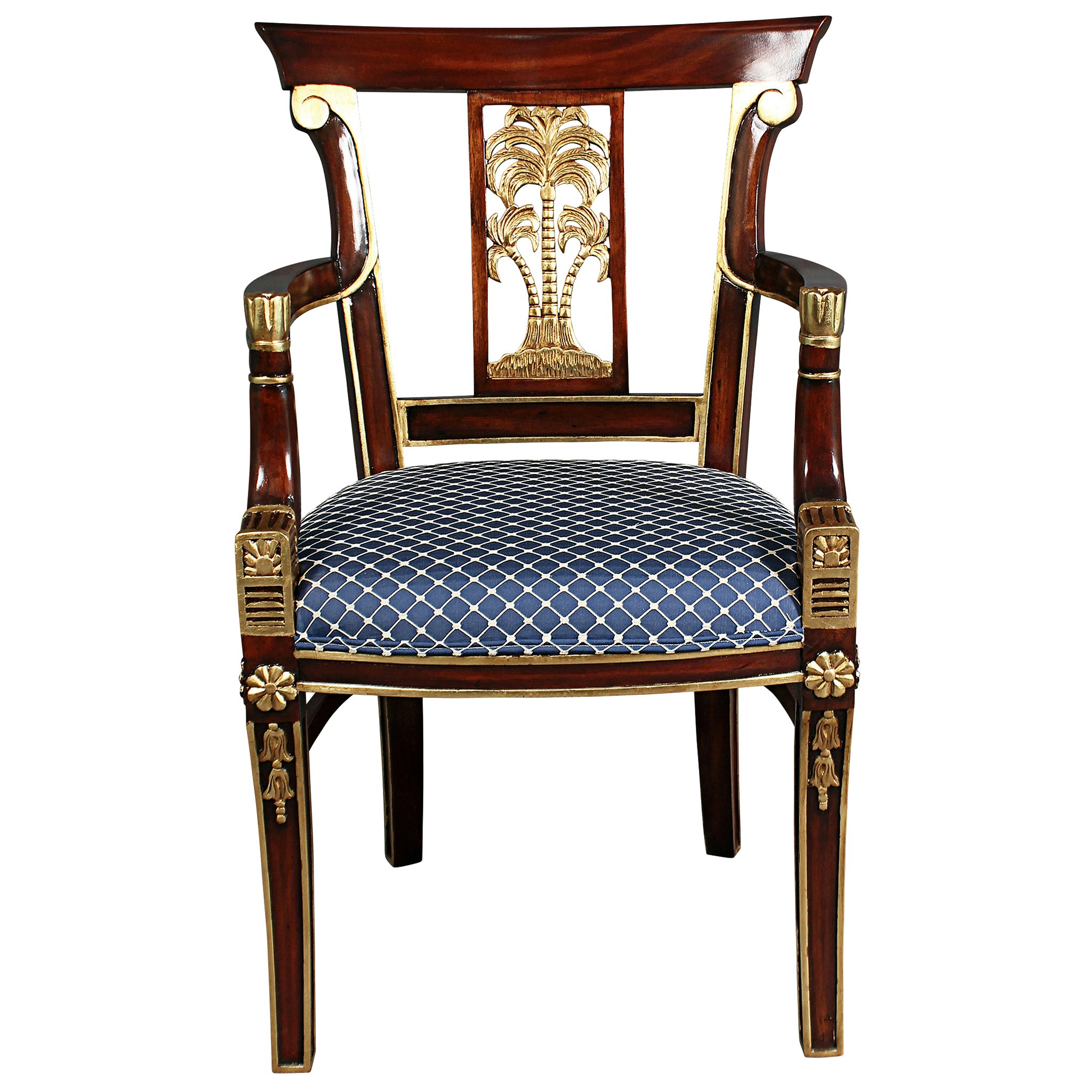 Toscano - British Colonial Plantation Armchair in Fabric/Mahogany