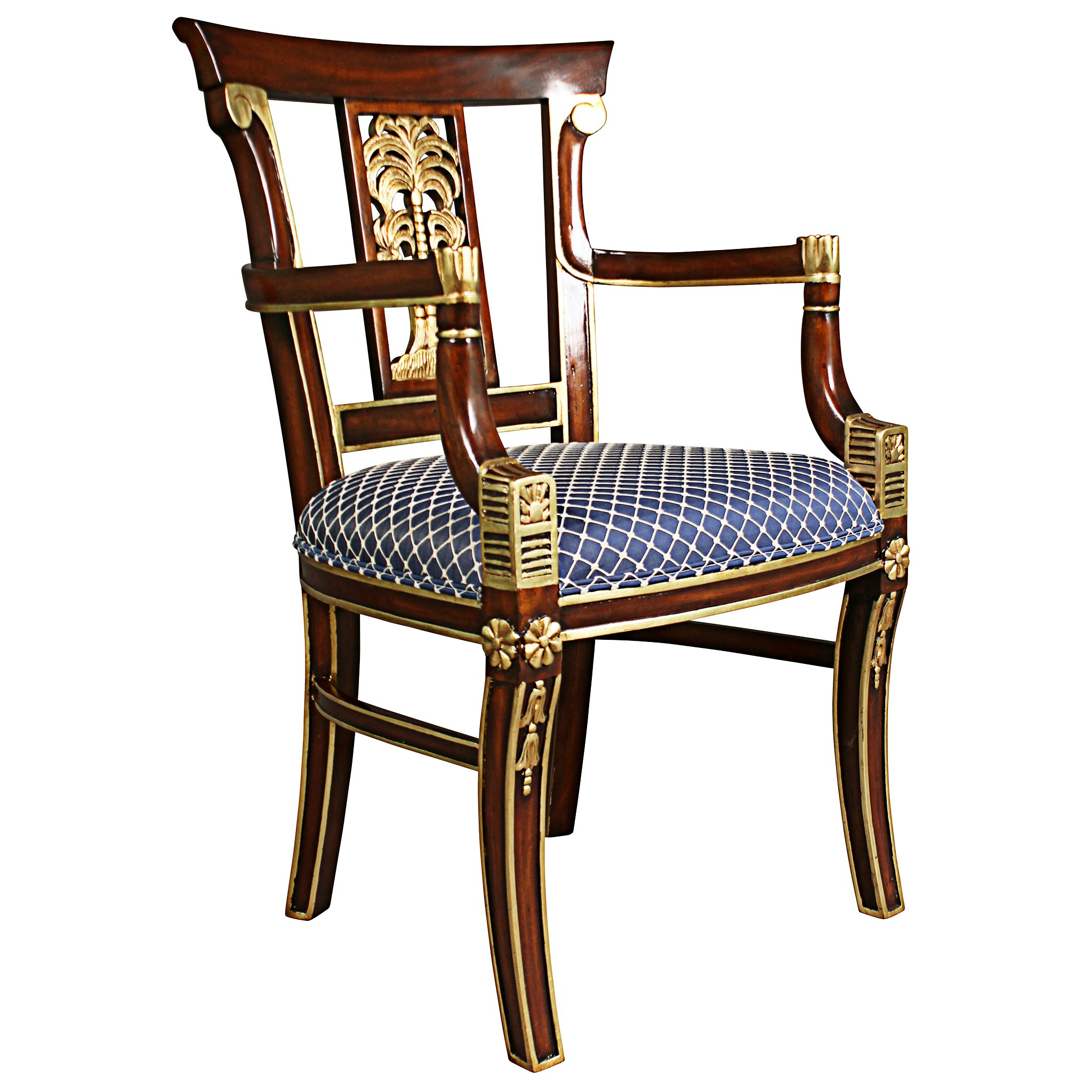 Toscano - British Colonial Plantation Armchair in Fabric/Mahogany