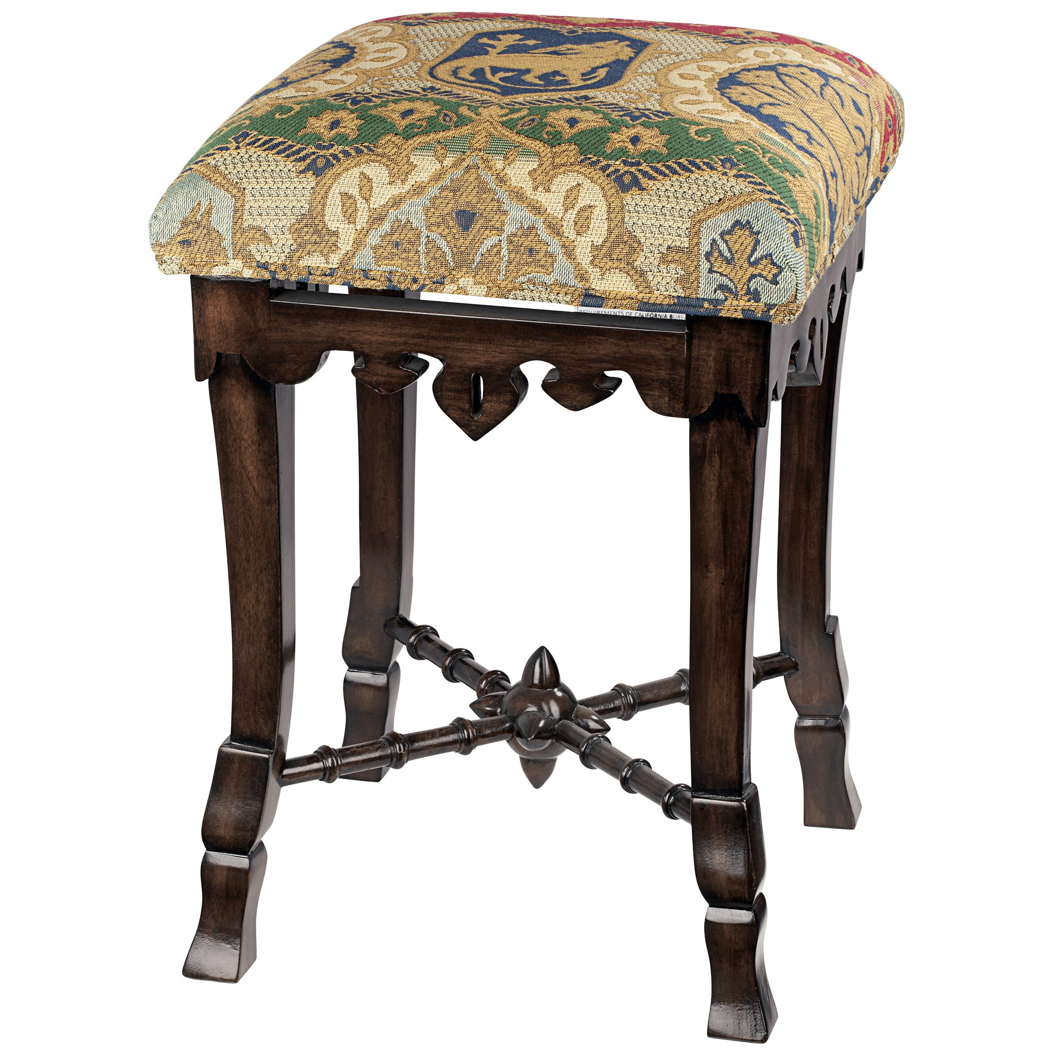 Toscano - The Medieval Mace Stool in Fabric/Mahogany