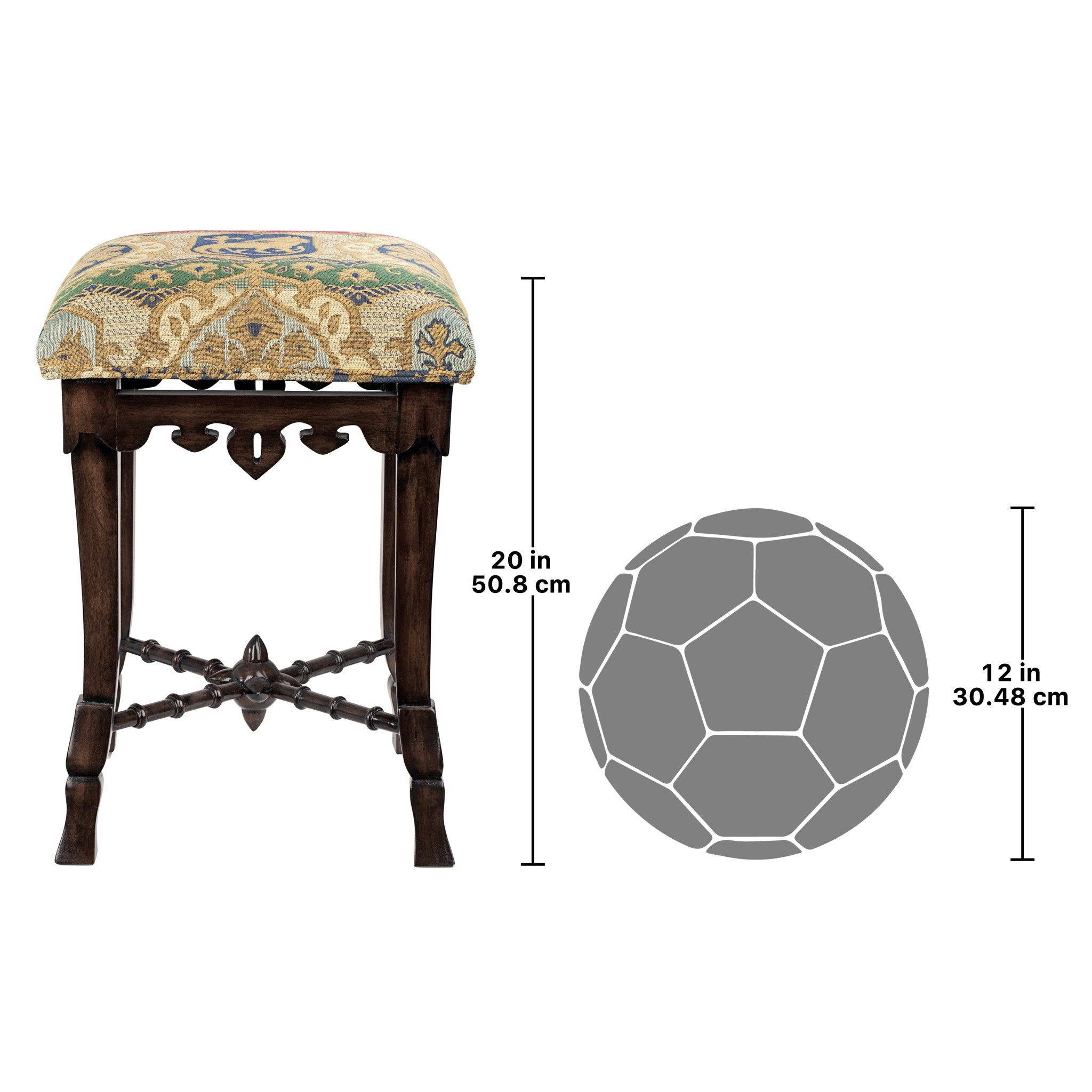 Toscano - The Medieval Mace Stool in Fabric/Mahogany