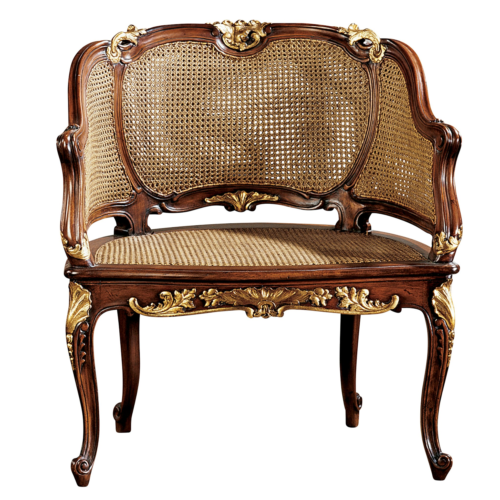 Toscano™ French Louis XV Rattan Chair - Beige, Fabric/Mahogany