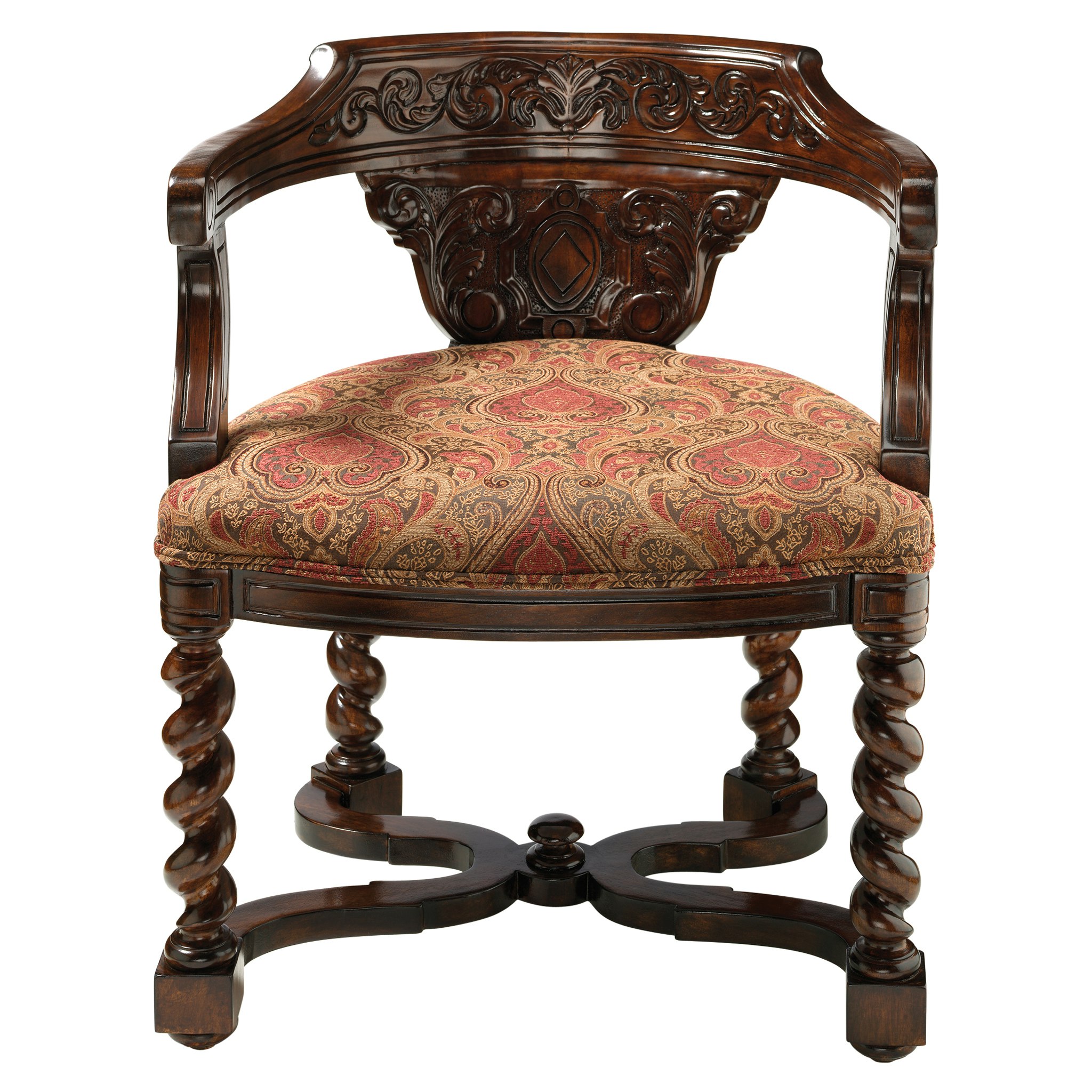 Toscano - Brussels Library Bergere Chair in Walnut, Fabric/Mahogany