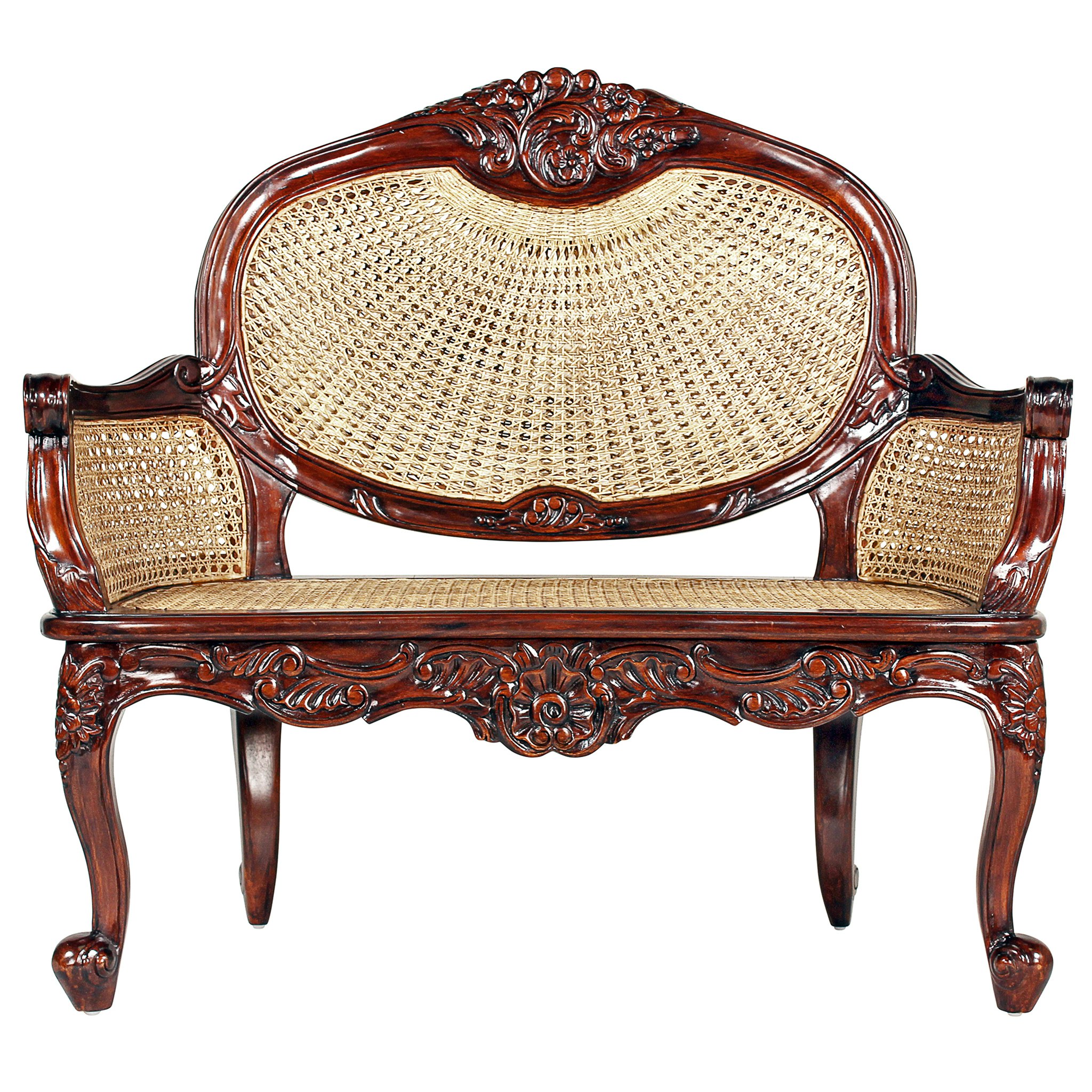 Toscano - Chateau Marquee Bench in Beige, Fabric/Mahogany