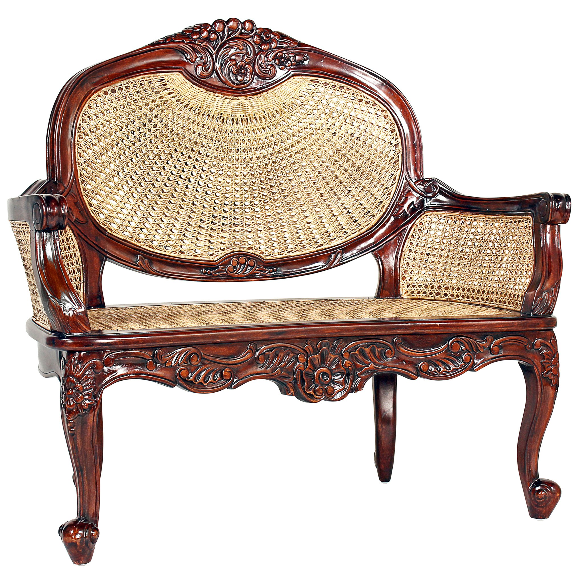 Toscano - Chateau Marquee Bench in Beige, Fabric/Mahogany