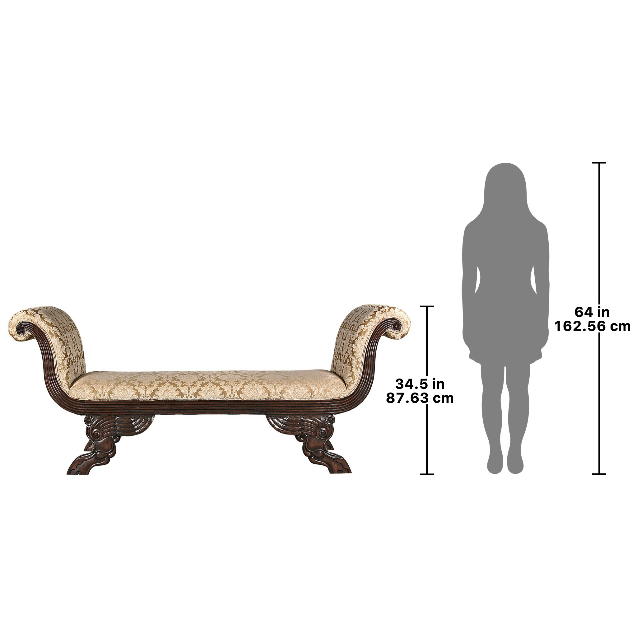 Toscano - The Veronique Bench in Beige, Fabric/Mahogany