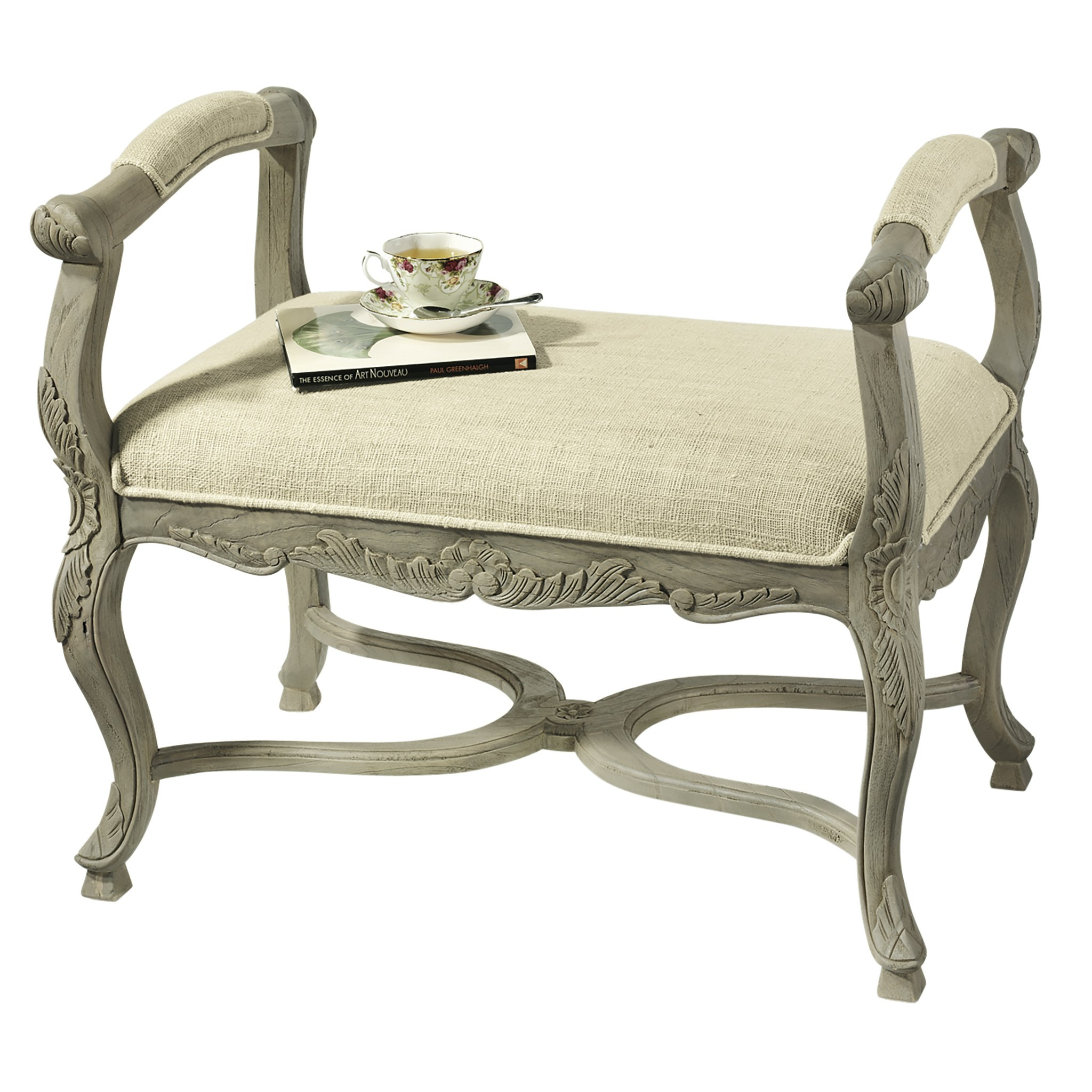 Toscano - The Carlisle Window Bench in Cream, Fabric/Mahogany