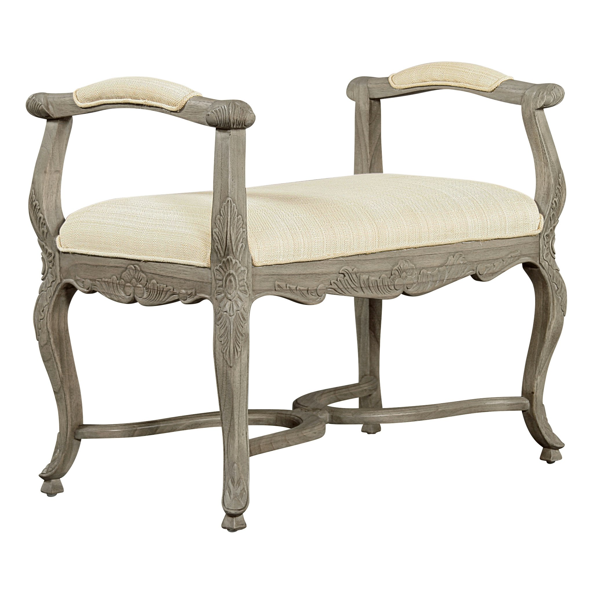 Toscano - The Carlisle Window Bench in Cream, Fabric/Mahogany