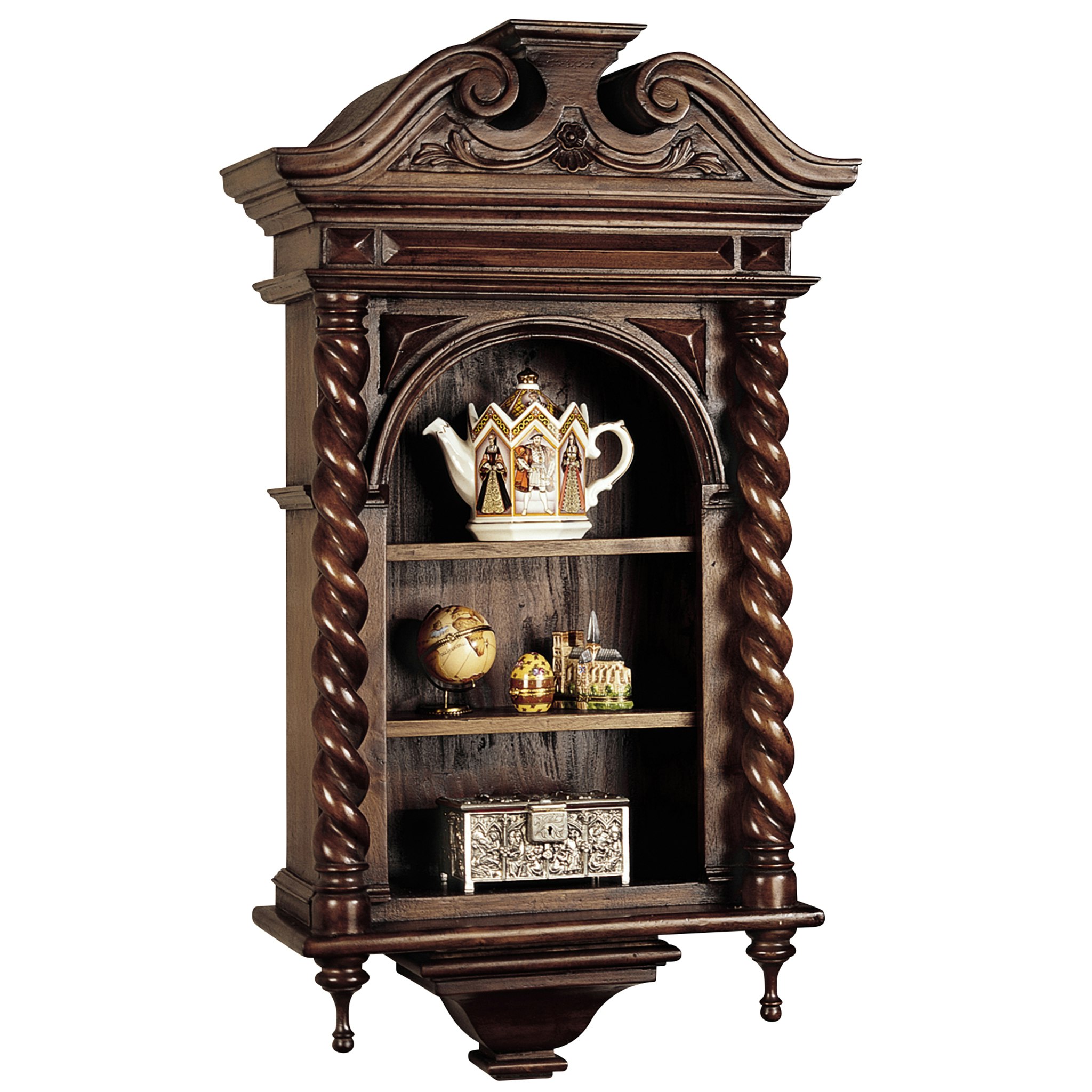 Toscano - Charles II Wall Curio Cabinet in Walnut, Mahogany