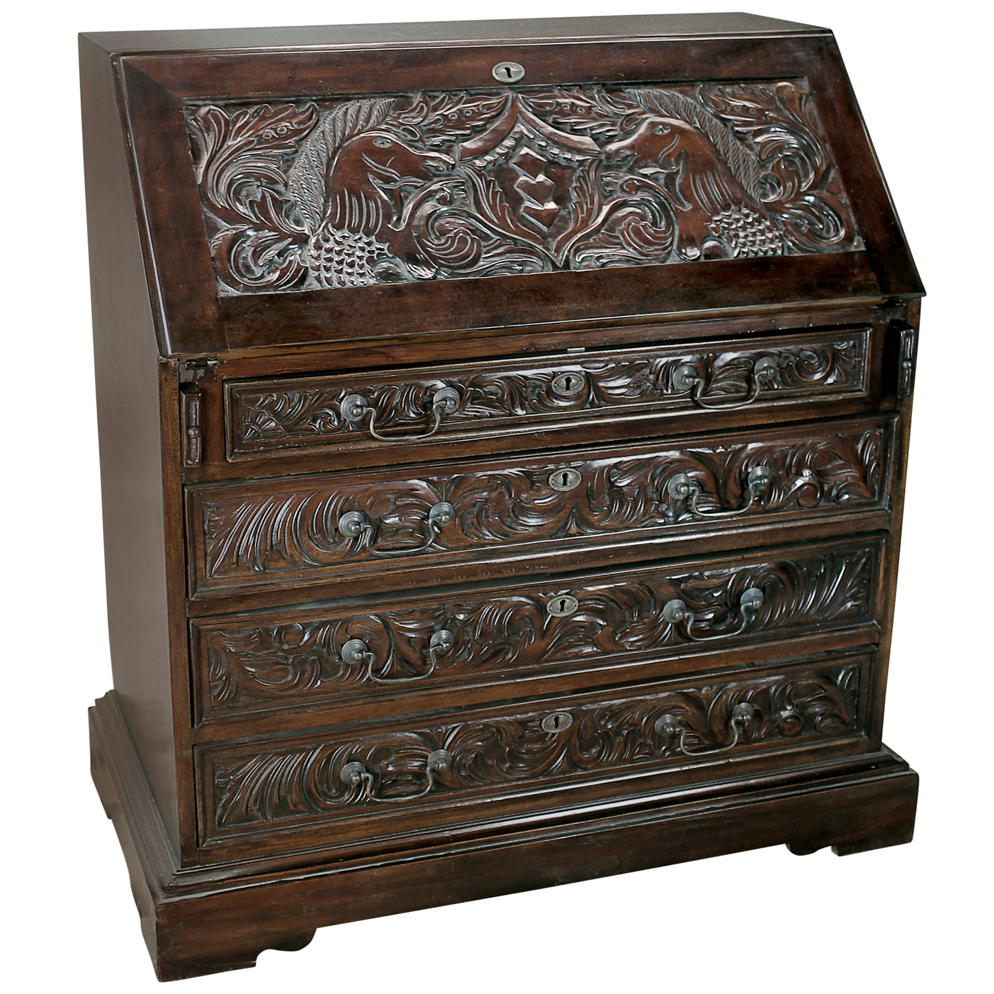 Toscano - Carved Unicorn Drop-Front Writing Desk in Cherry, Mahogany