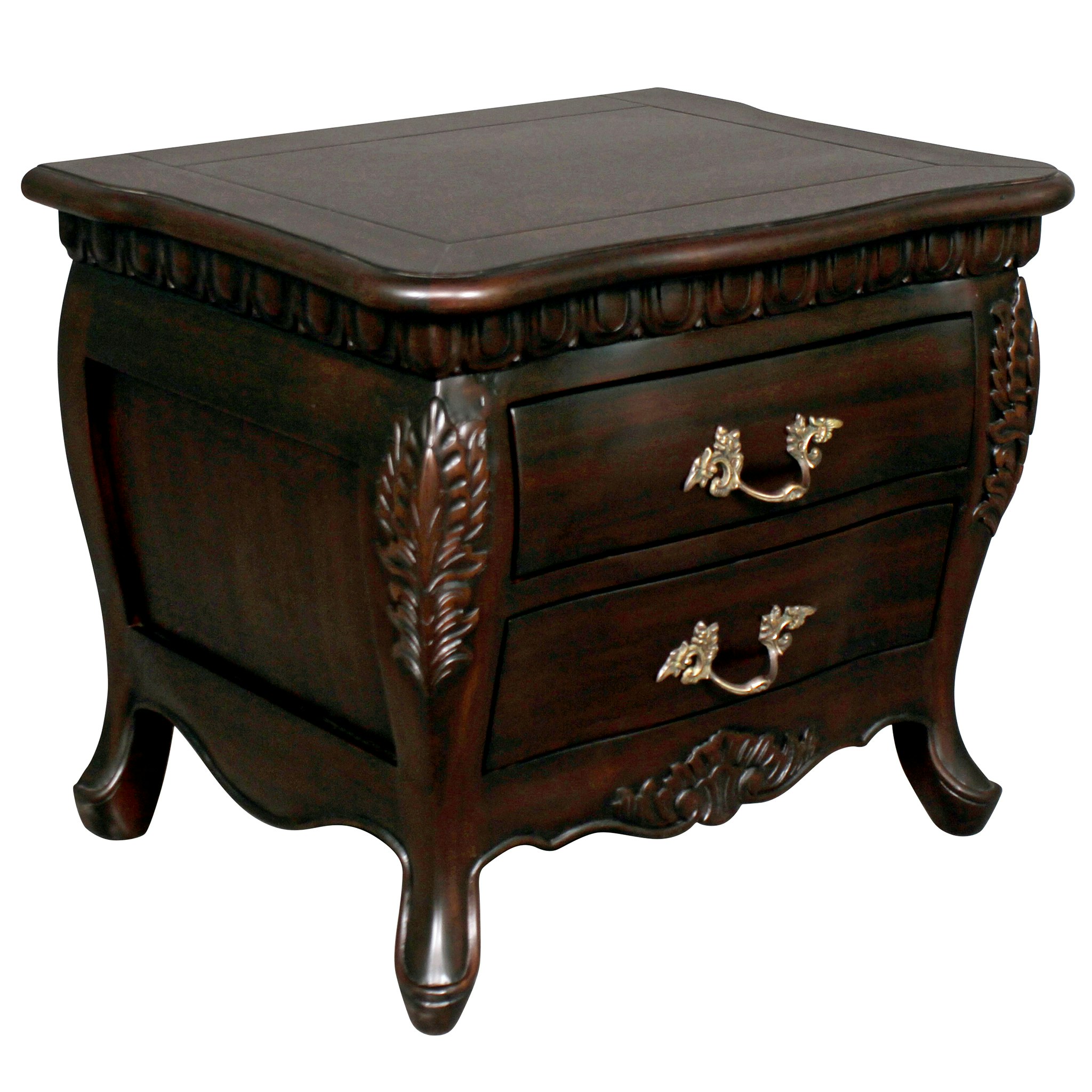 Toscano - Sorbonne French Nightstand Bombe Table in Walnut, Mahogany