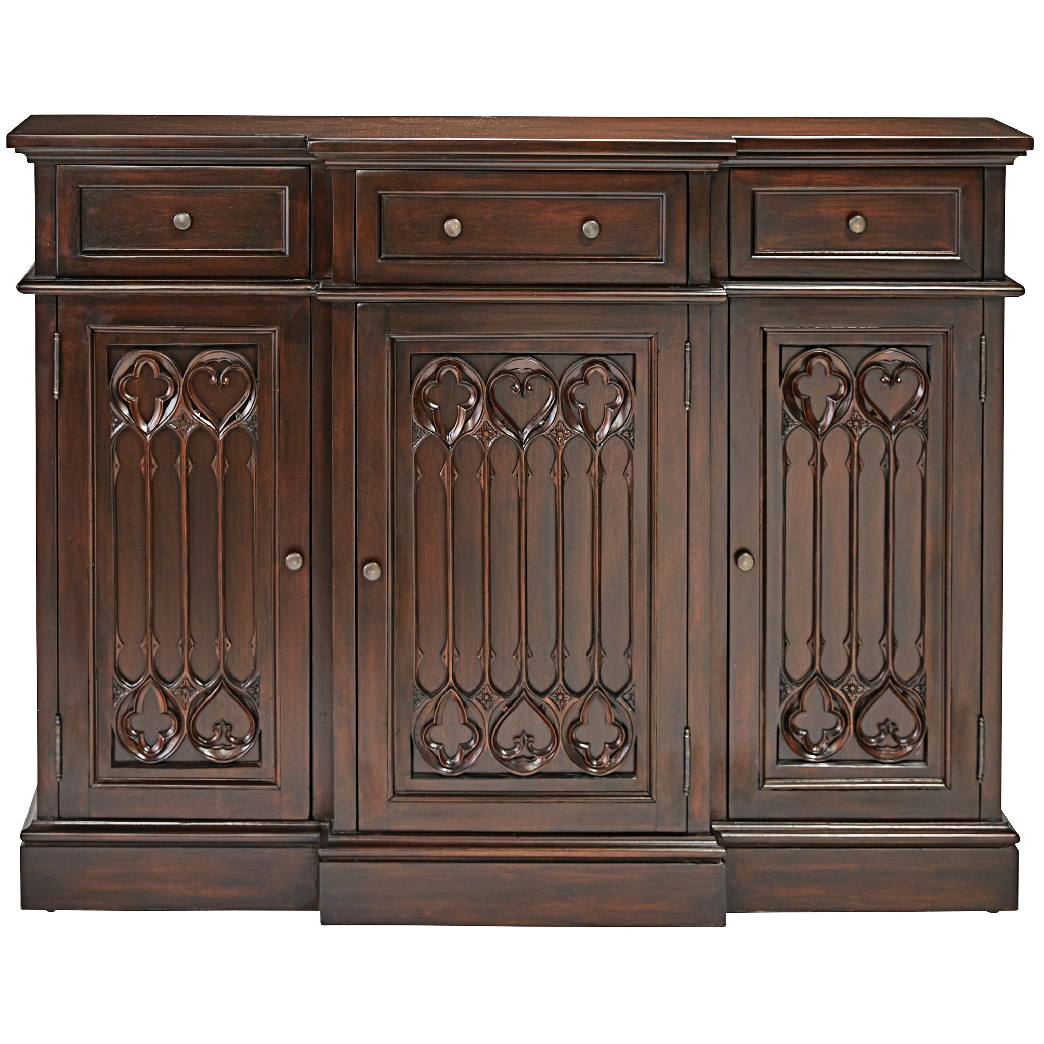 Toscano - Canterbury Abbey Gothic Sideboard Console Table in Cherry, Mahogany