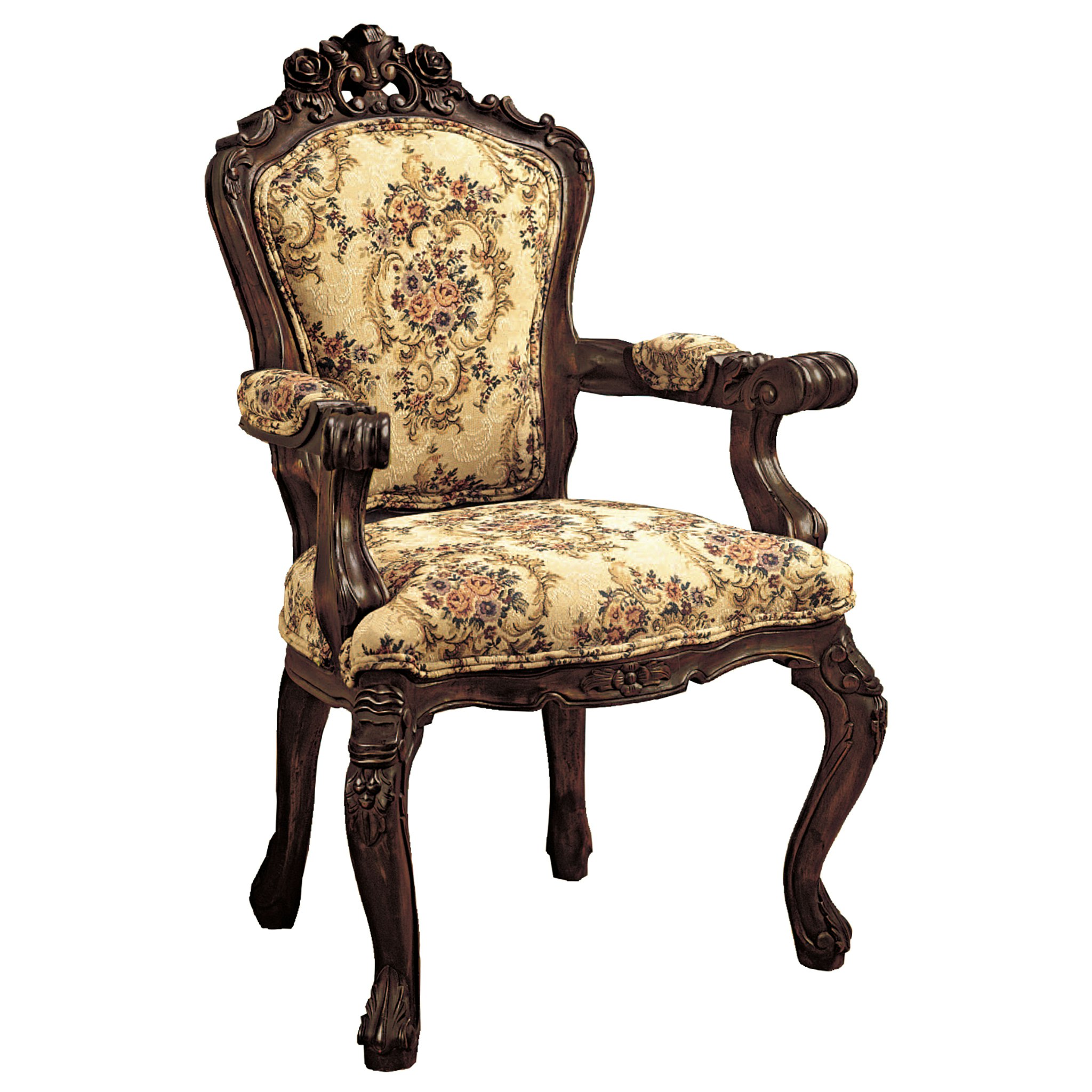 Toscano - Carved Rocaille Chair in Beige, Fabric/Mahogany