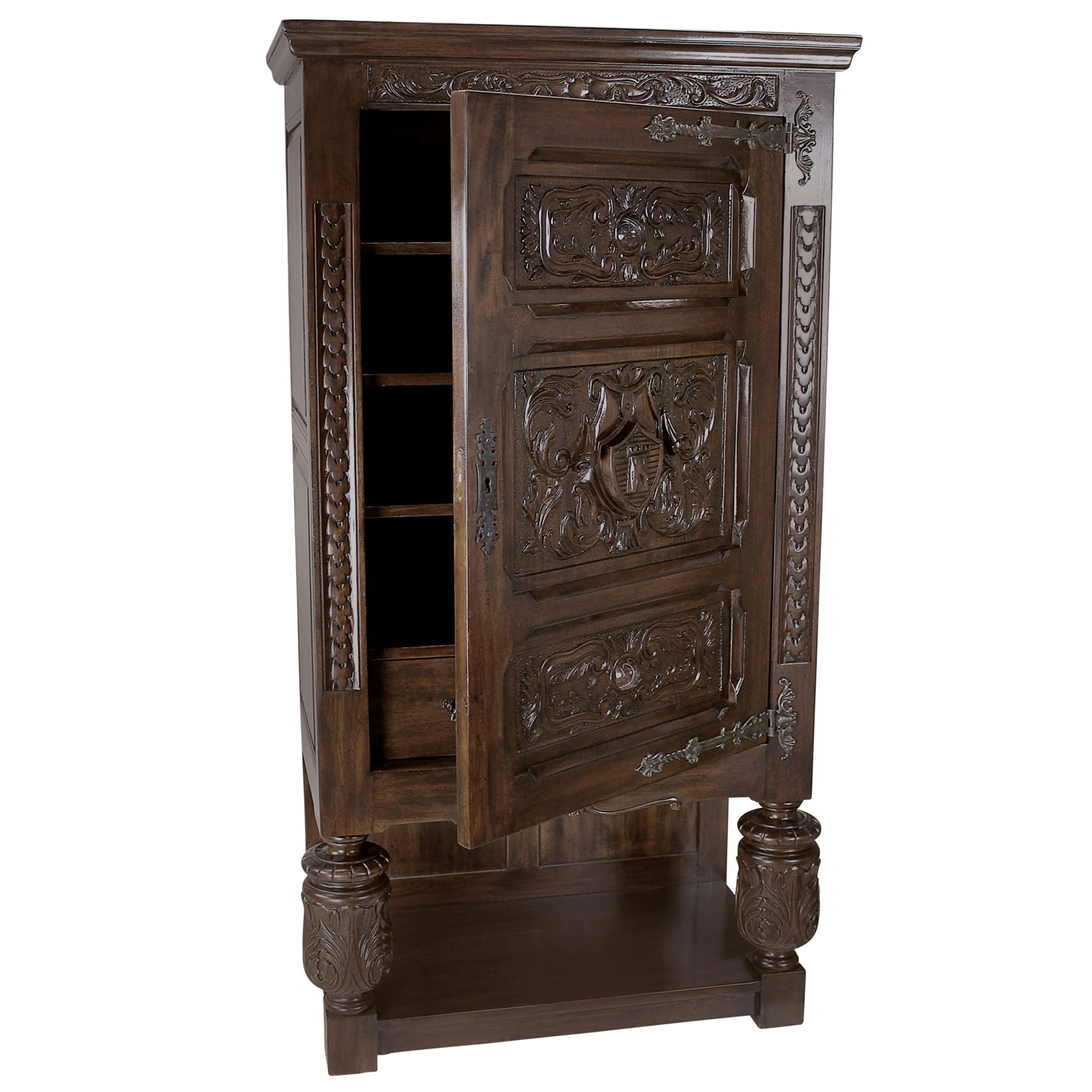 Toscano - Coat of Arms Gothic Revival Armoire in Cherry, Mahogany