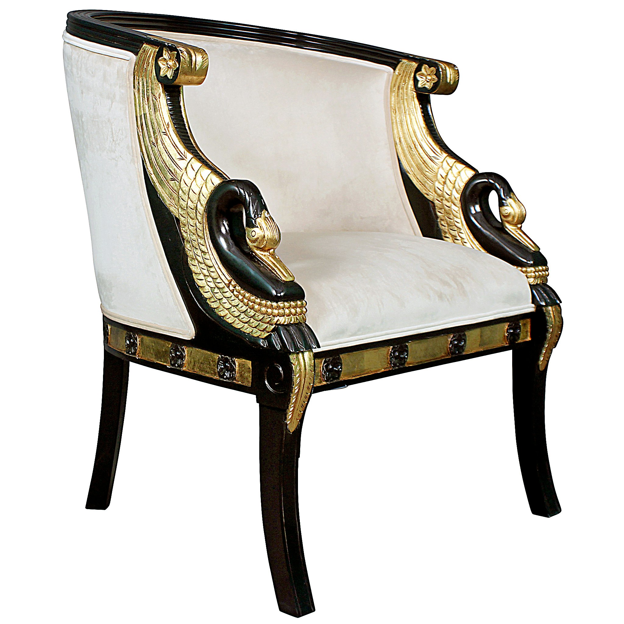 Toscano™ Neoclassical Graceful Swans Tub Chair - Ivory, Velvet