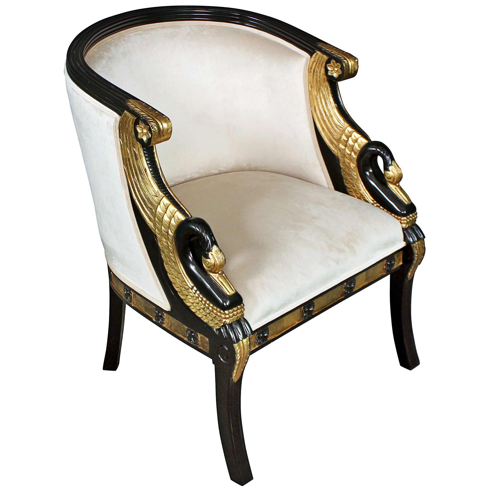 Toscano™ Neoclassical Graceful Swans Tub Chair - Ivory, Velvet