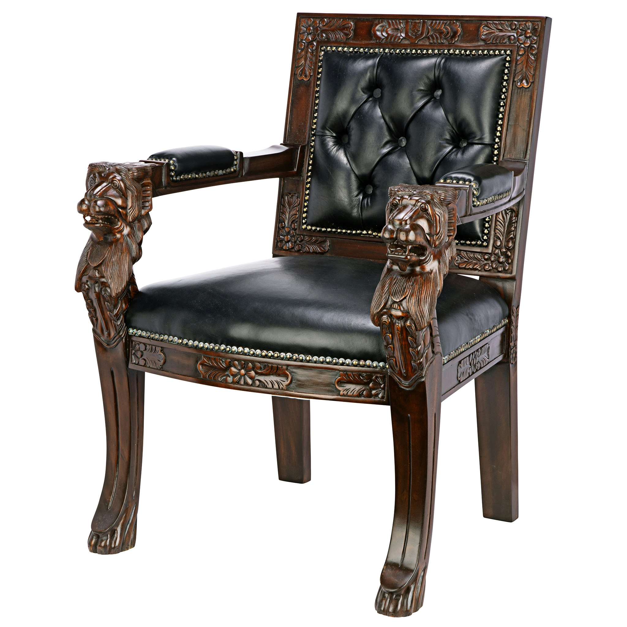 Toscano Beardsley Lion Armchair - Black, Mahogany/Leather