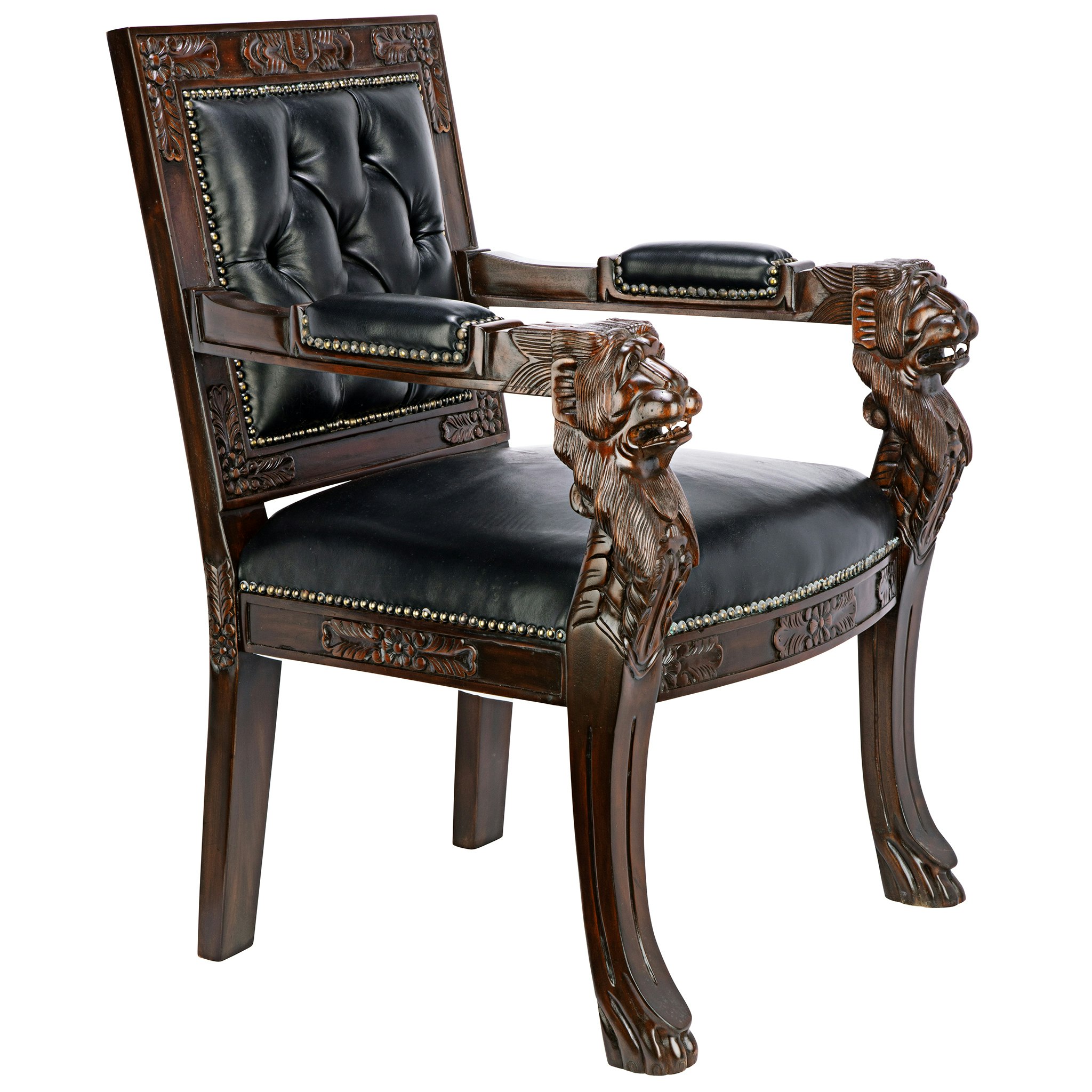 Toscano Beardsley Lion Armchair - Black, Mahogany/Leather