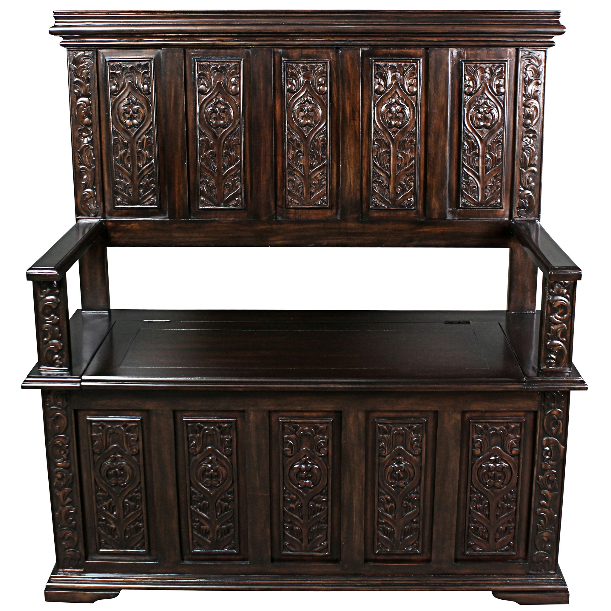 Toscano - York Monastery Mahogany Gothic Bench in Cherry, Mahogany