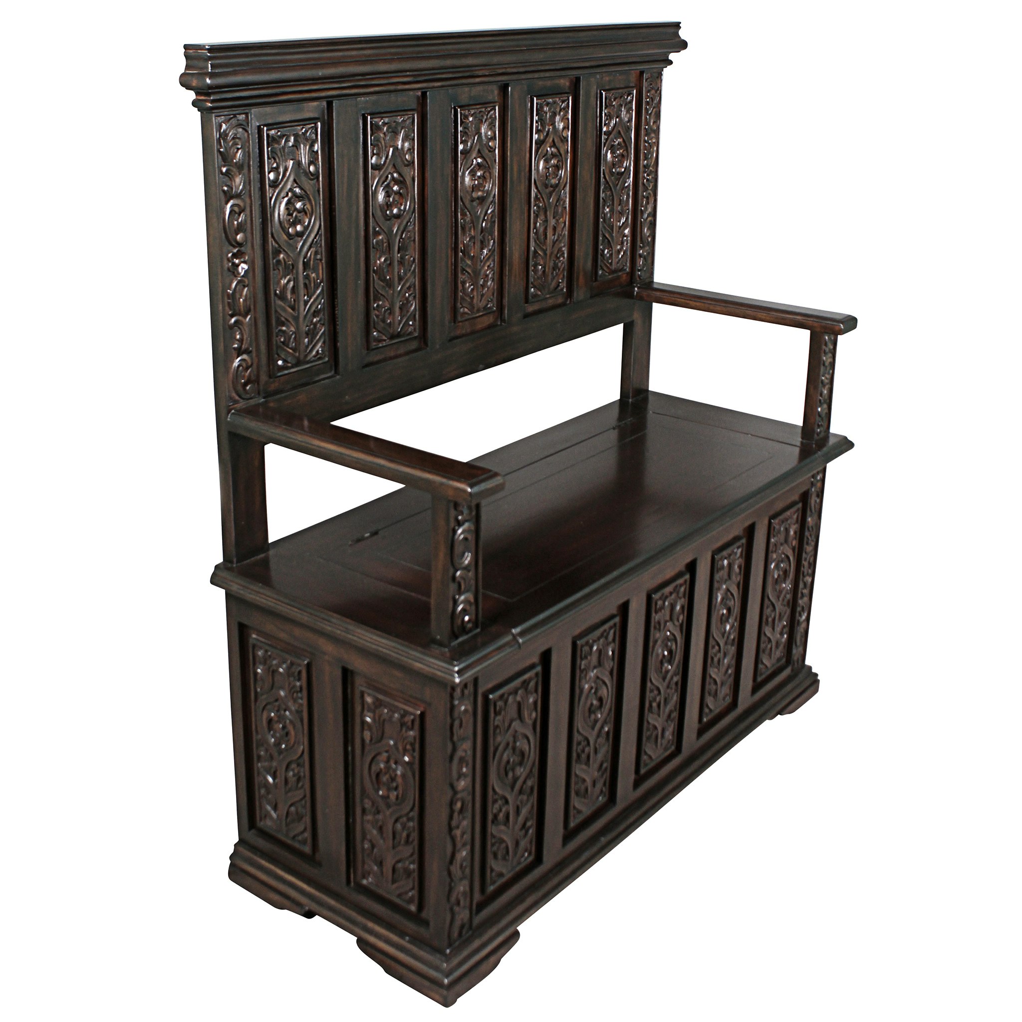 Toscano - York Monastery Mahogany Gothic Bench in Cherry, Mahogany