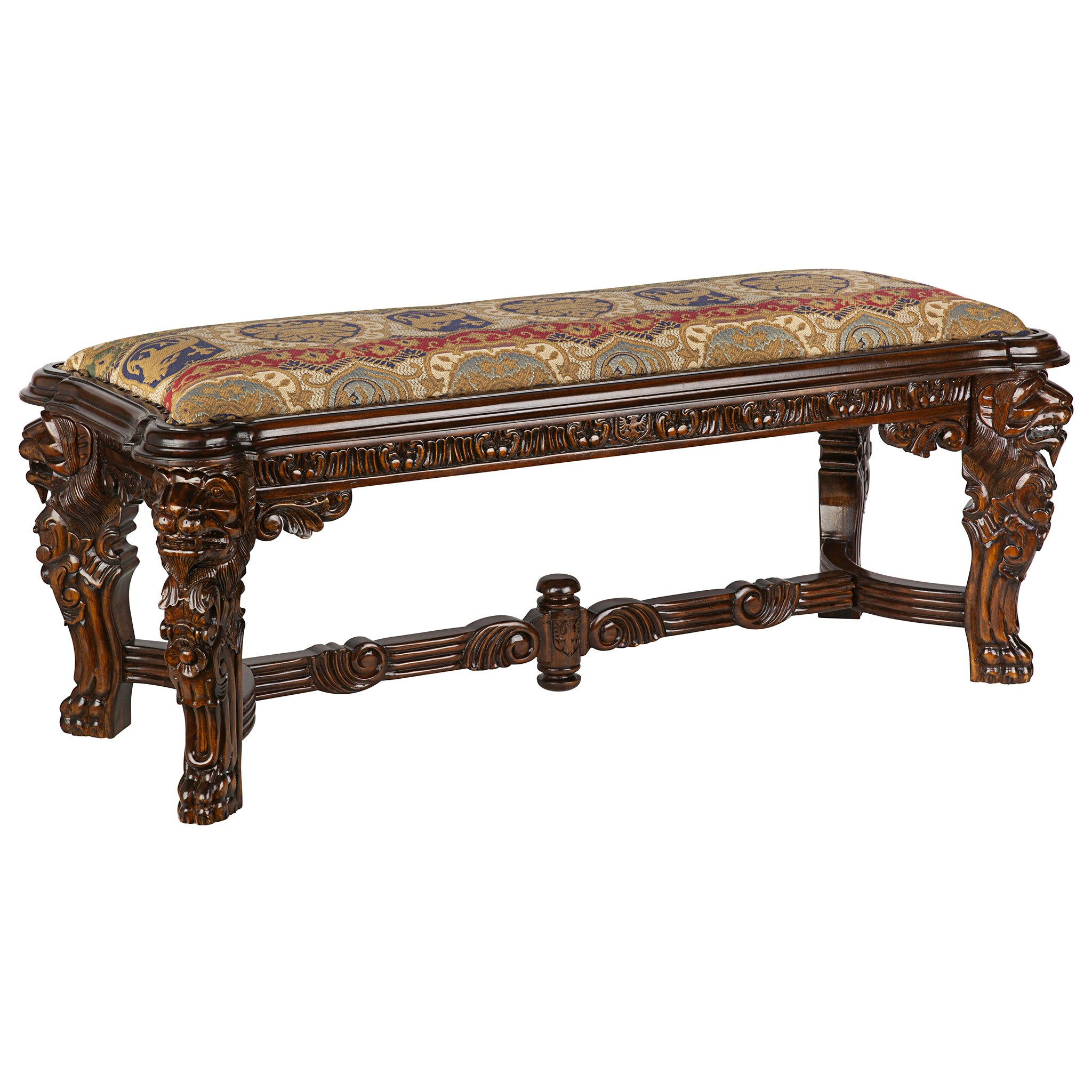 Toscano - Lord Raffles Grande Hall Lion Leg Bench in Cherry, Mahogany