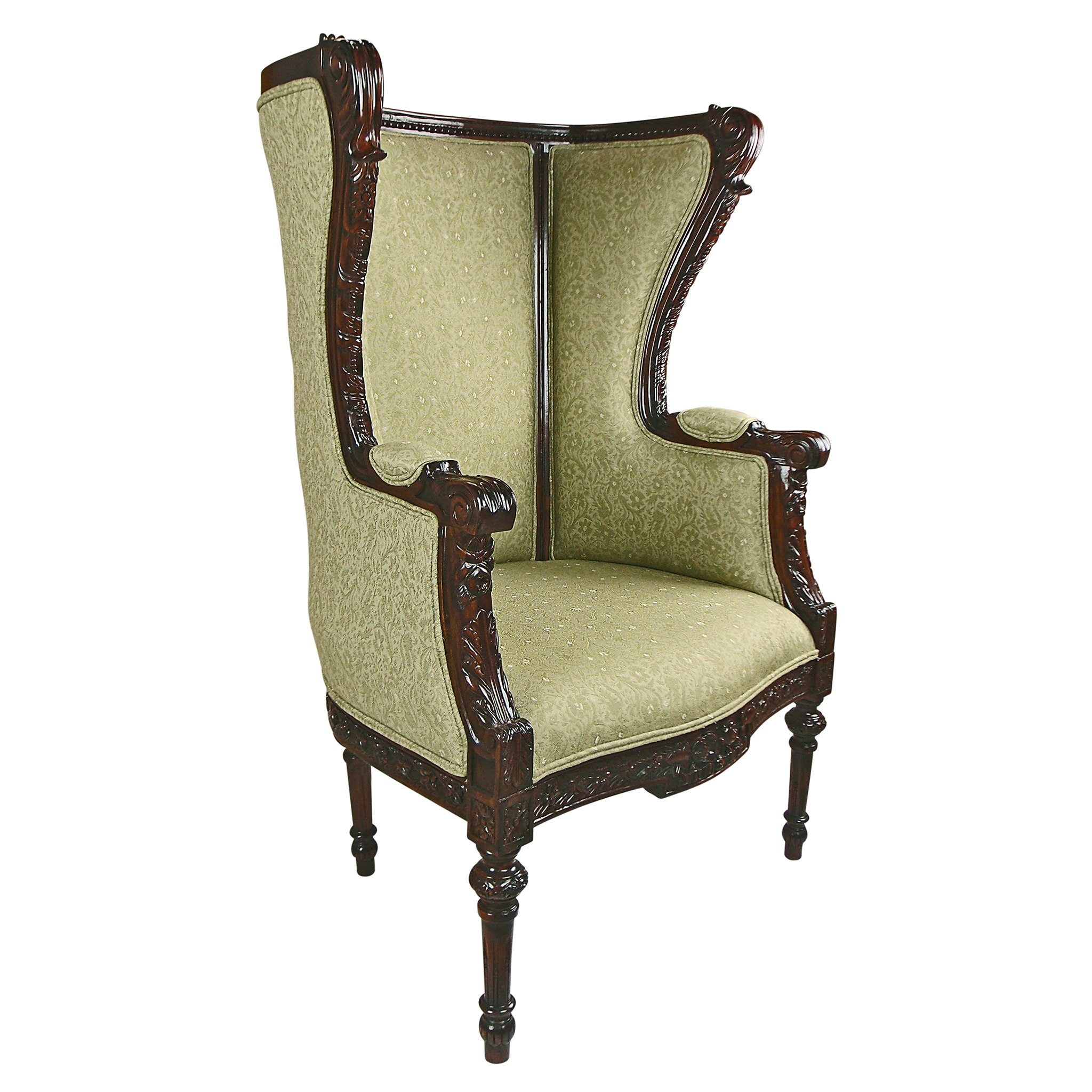 Toscano - Louis XVI Wingback Armchair in Green, Fabric/Mahogany