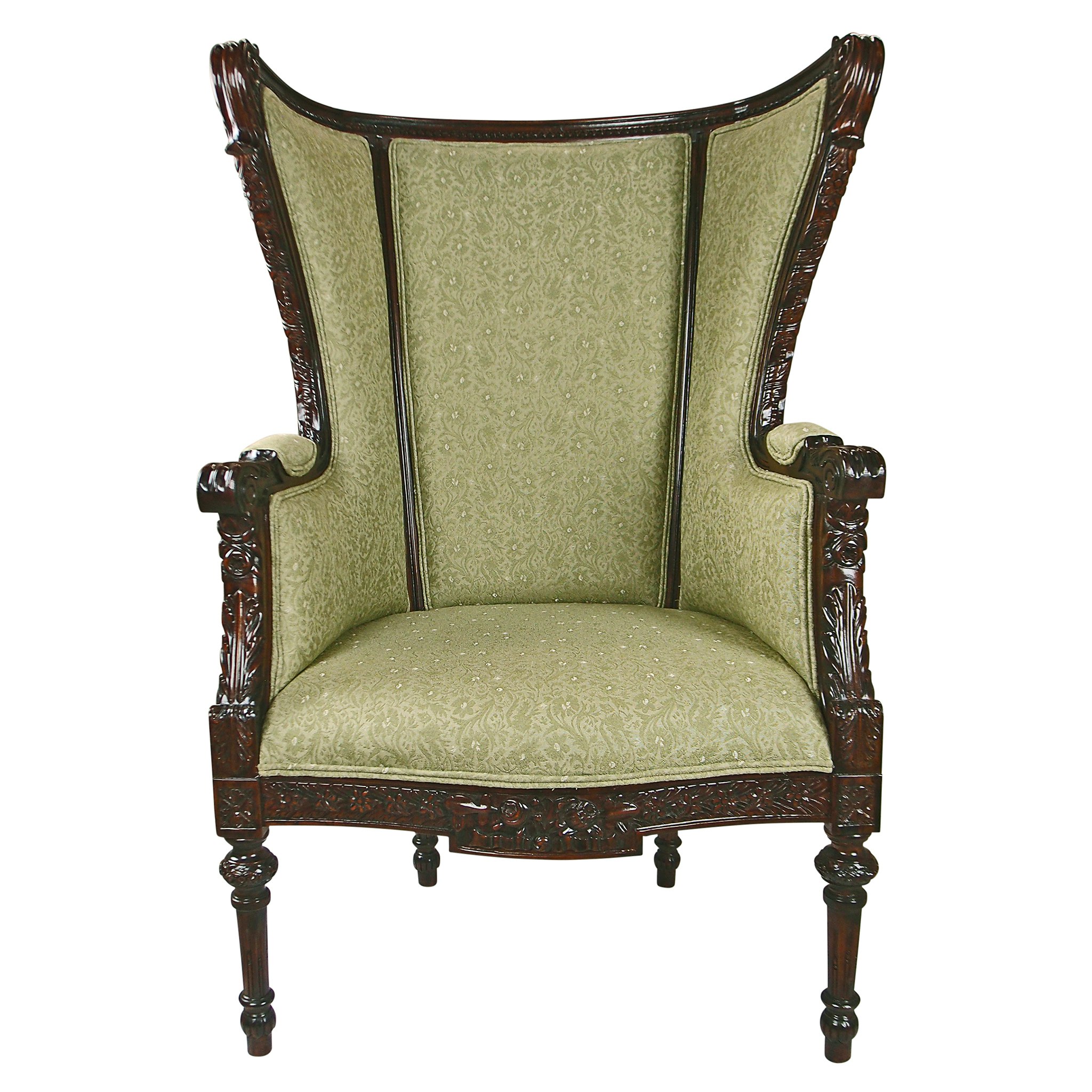 Toscano - Louis XVI Wingback Armchair in Green, Fabric/Mahogany