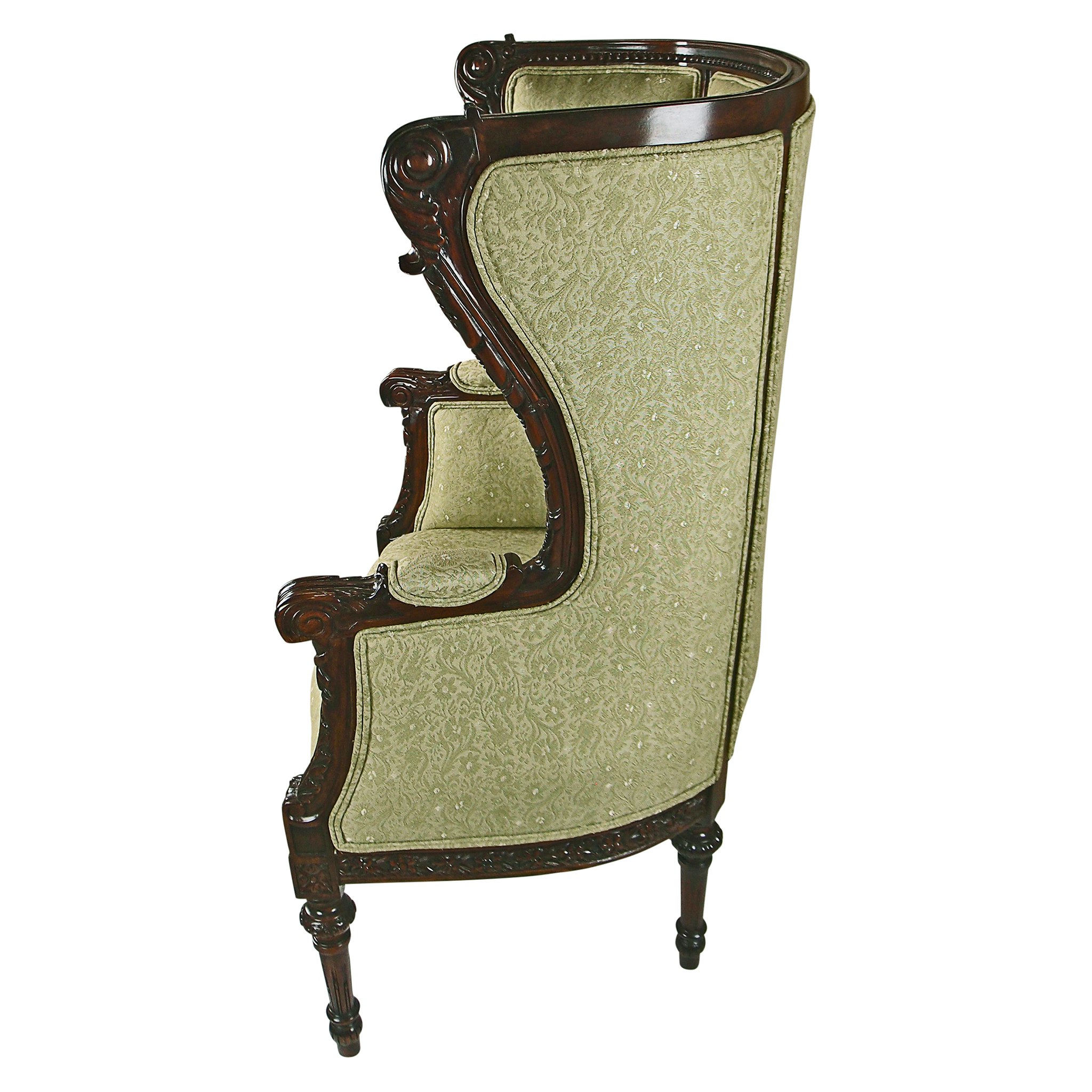 Toscano - Louis XVI Wingback Armchair in Green, Fabric/Mahogany