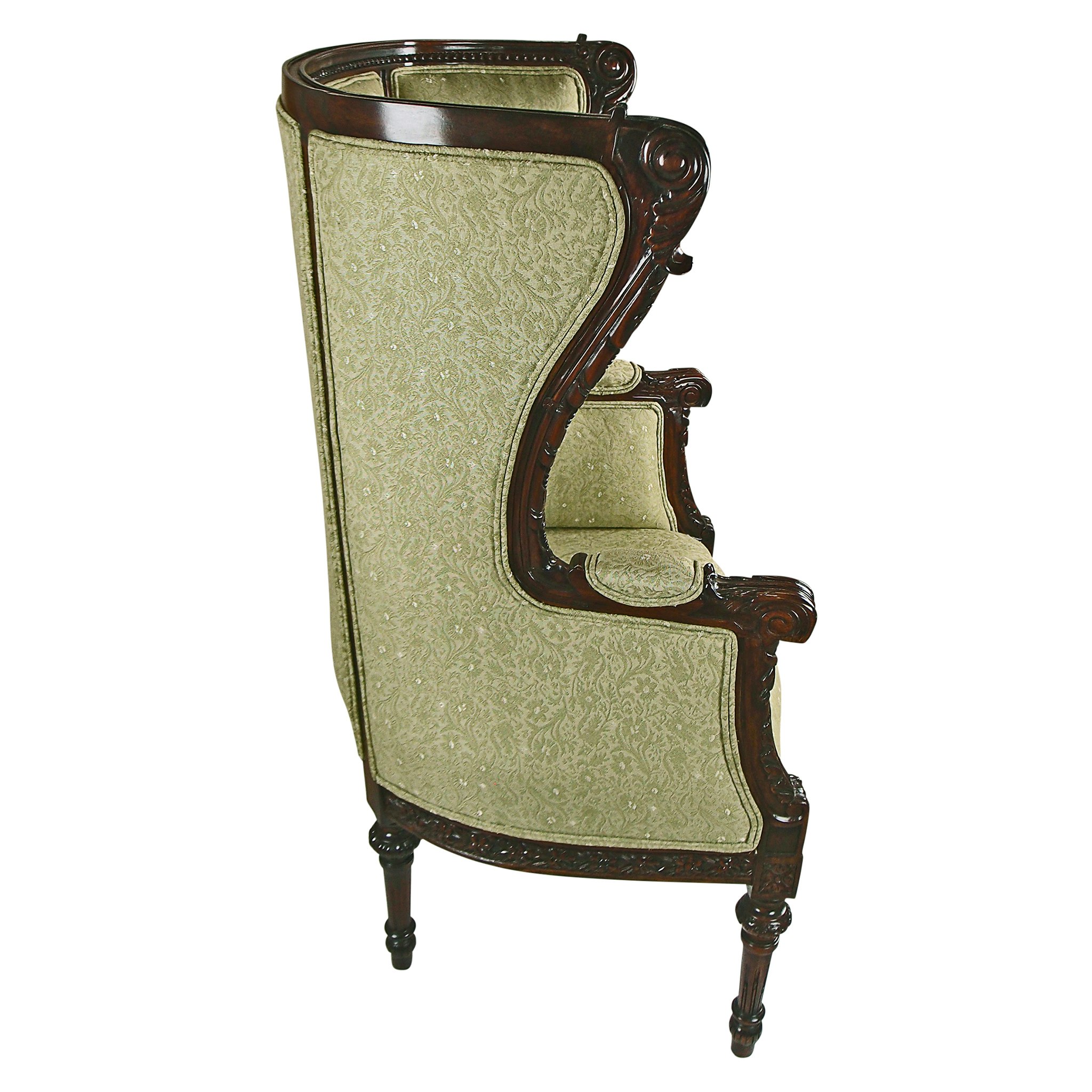 Toscano - Louis XVI Wingback Armchair in Green, Fabric/Mahogany