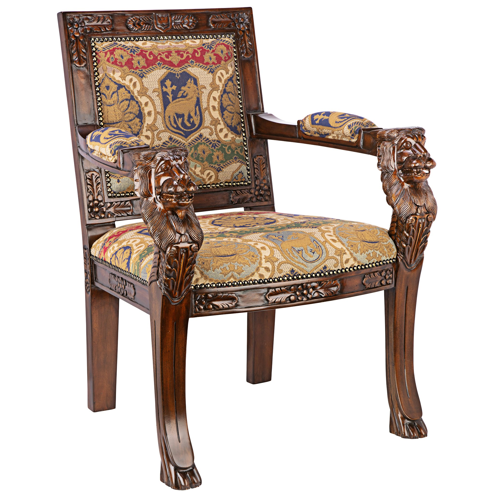 Toscano™ Beardsley Lion Armchair - Brown, Mahogany/Fabric