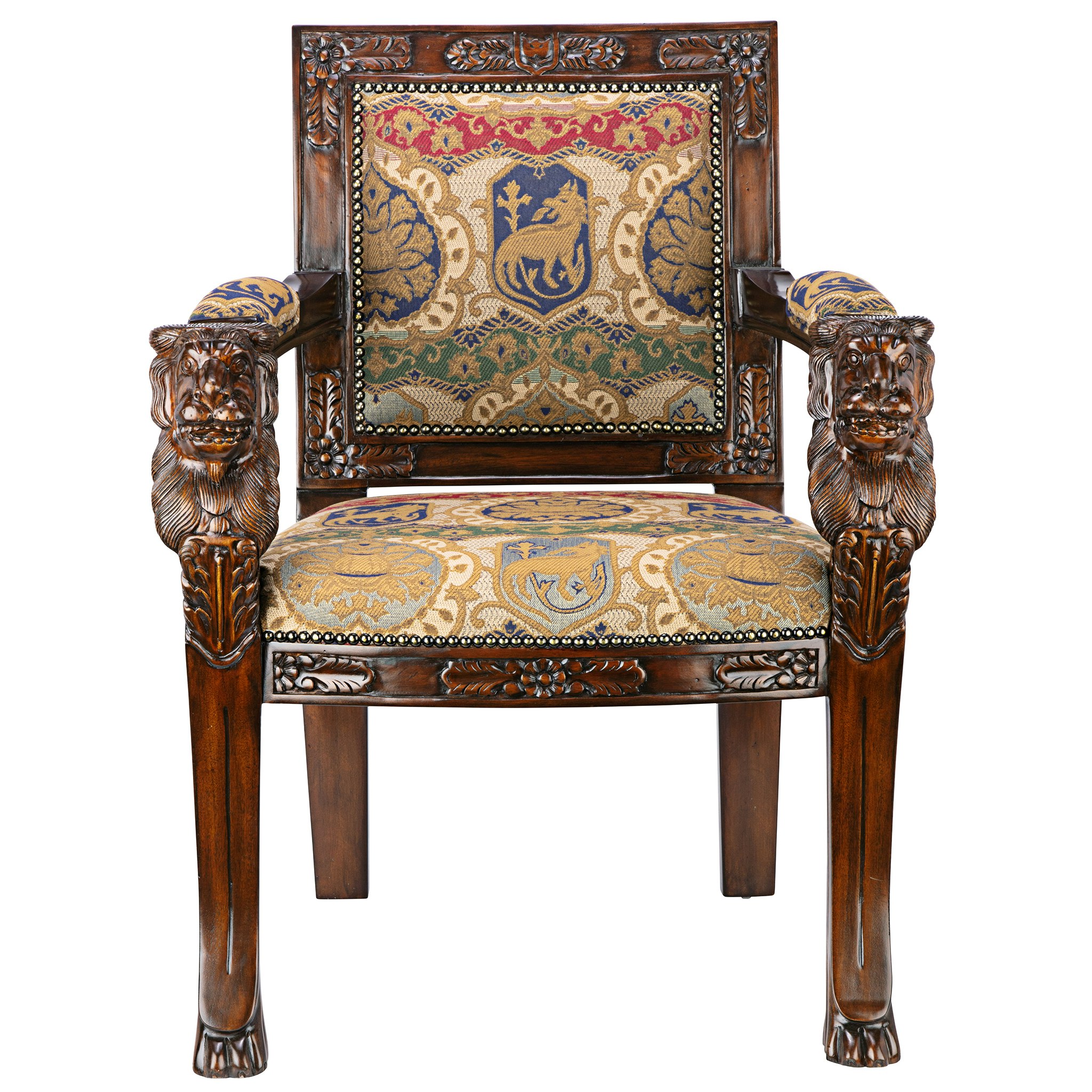 Toscano™ Beardsley Lion Armchair - Brown, Mahogany/Fabric