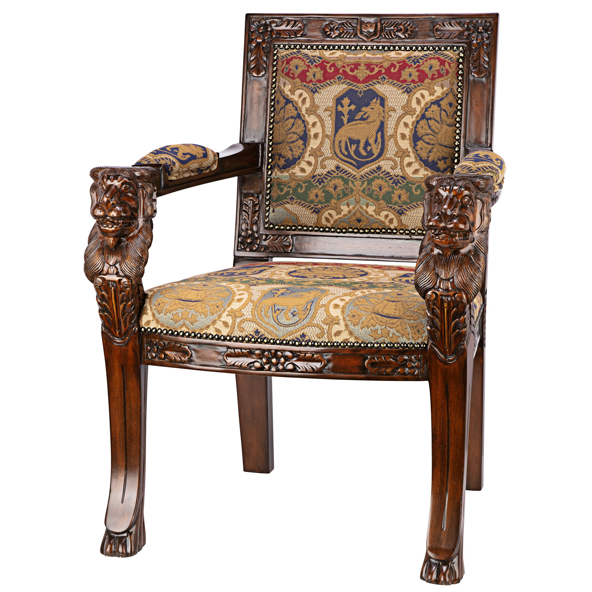 Toscano™ Beardsley Lion Armchair - Brown, Mahogany/Fabric