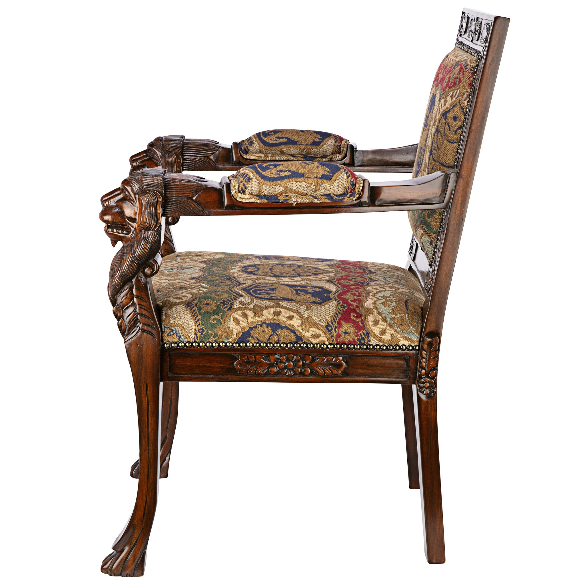 Toscano™ Beardsley Lion Armchair - Brown, Mahogany/Fabric