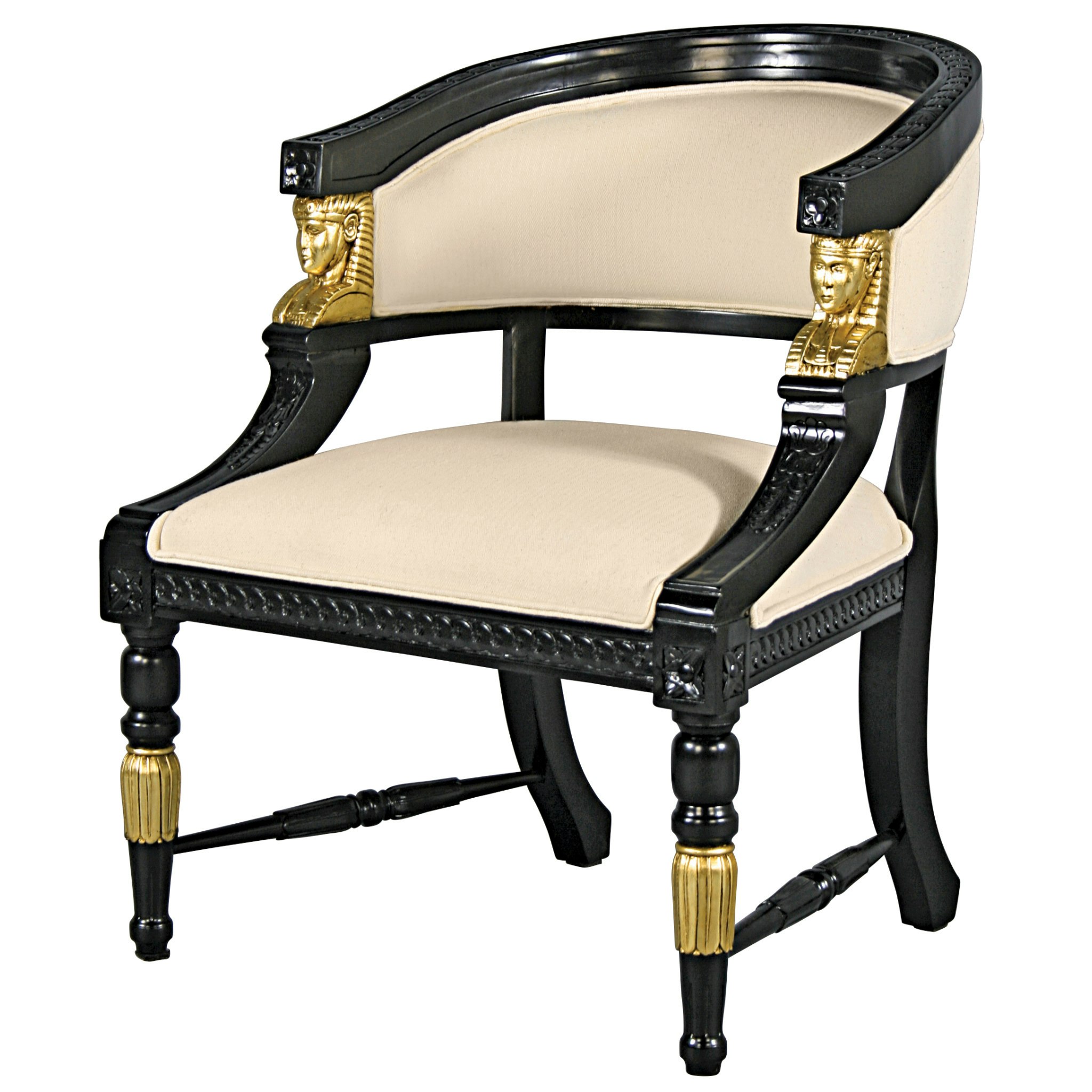 Toscano - Neoclassical Egyptian Revival Chair in Beige, Fabric/Mahogany