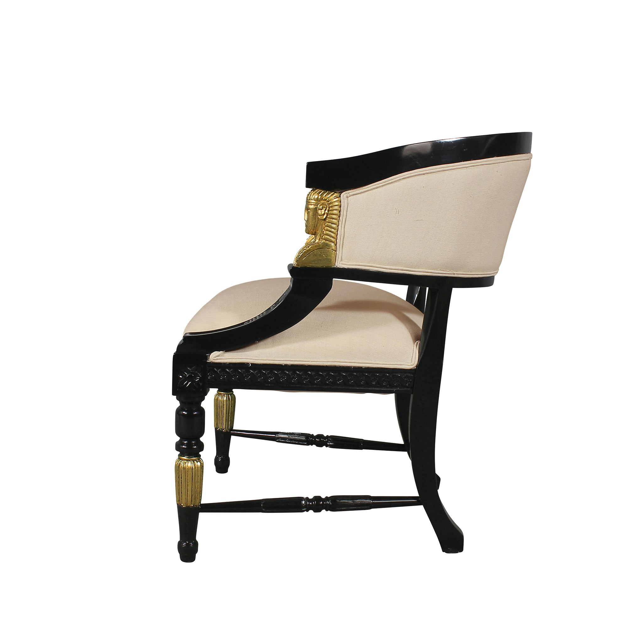 Toscano - Neoclassical Egyptian Revival Chair in Beige, Fabric/Mahogany