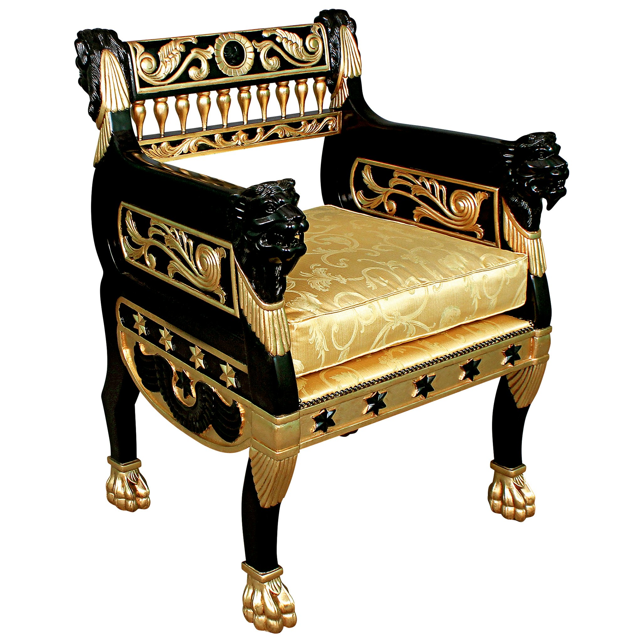 Toscano - Caesar Royal Lions Hand-Carved Throne Chair — Black/Gold, Mahogany