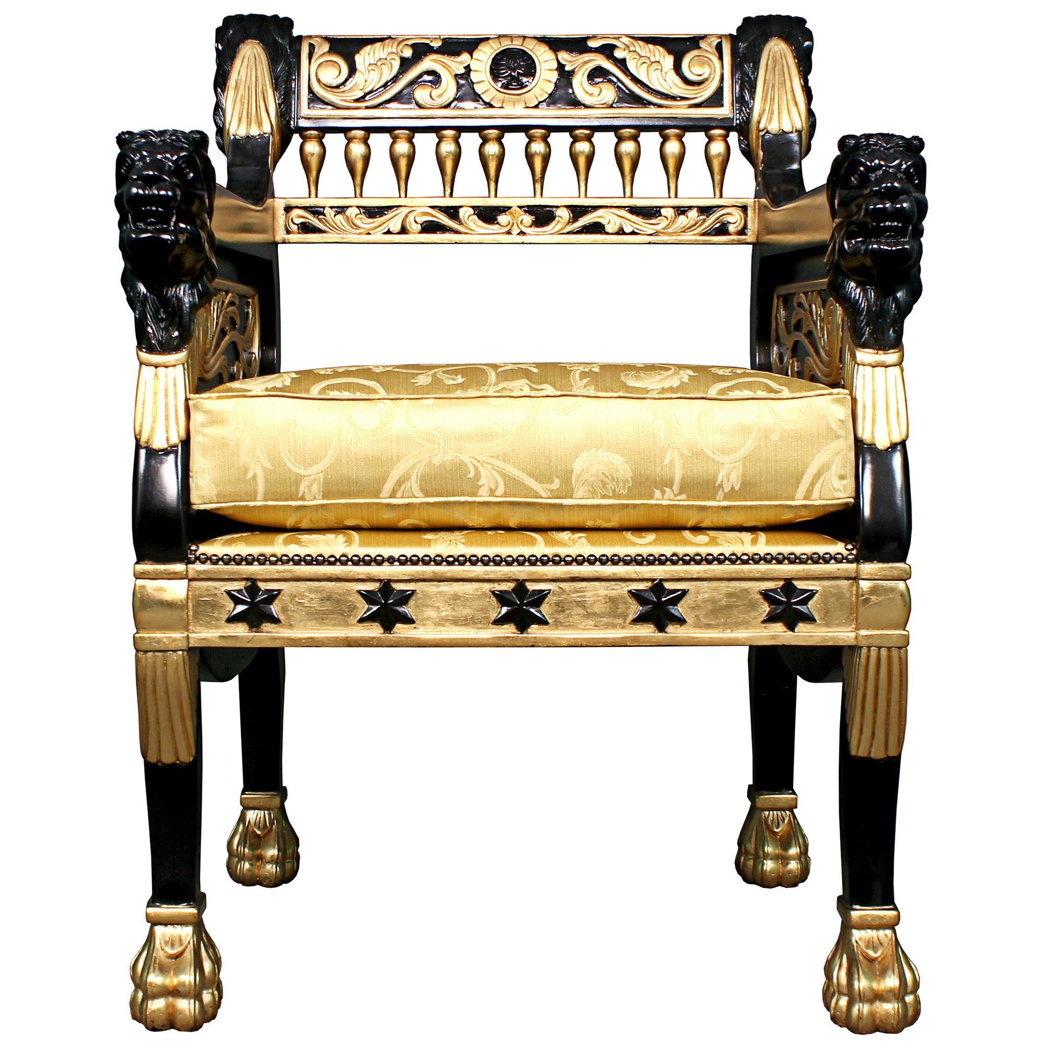 Toscano - Caesar Royal Lions Hand-Carved Throne Chair — Black/Gold, Mahogany