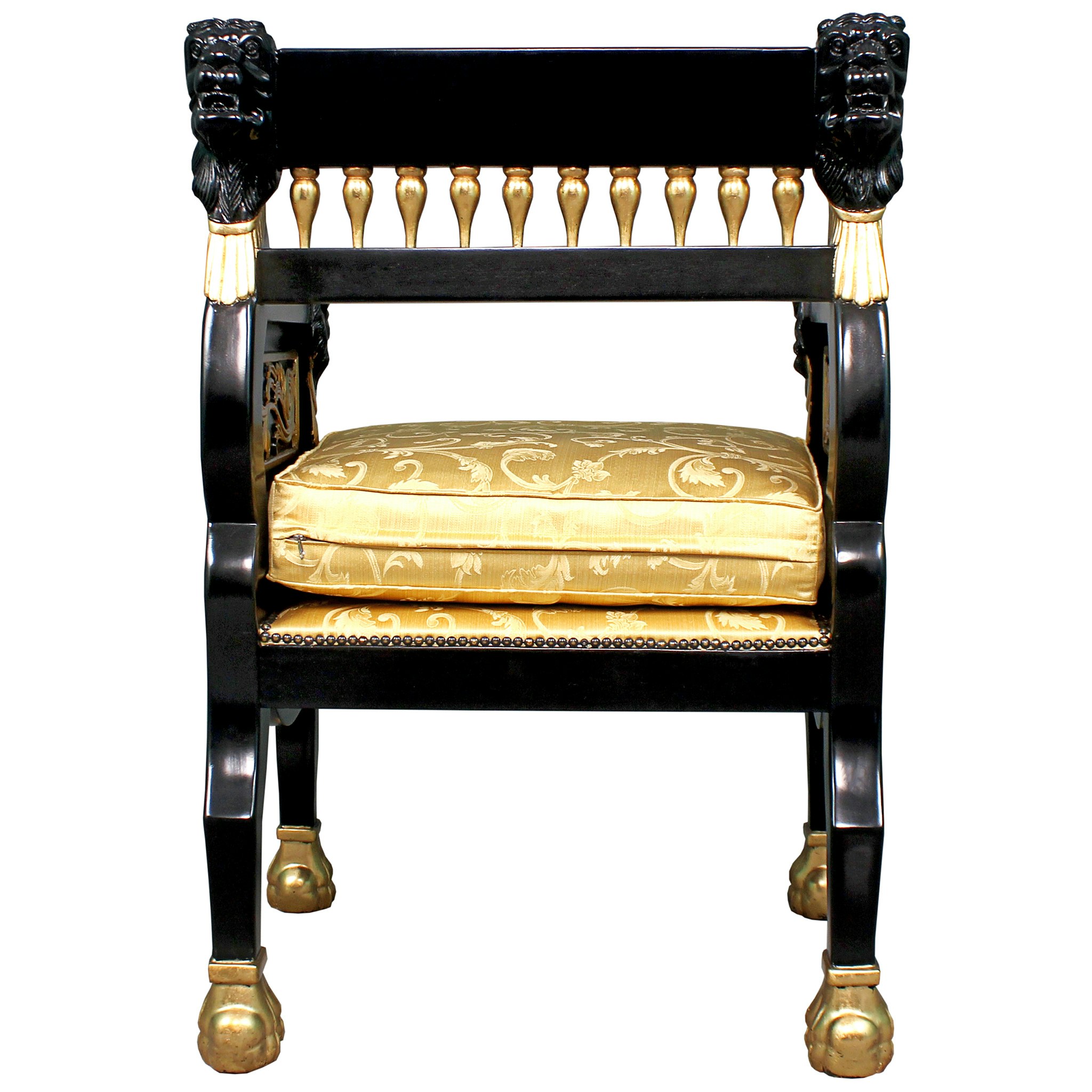 Toscano - Caesar Royal Lions Hand-Carved Throne Chair — Black/Gold, Mahogany