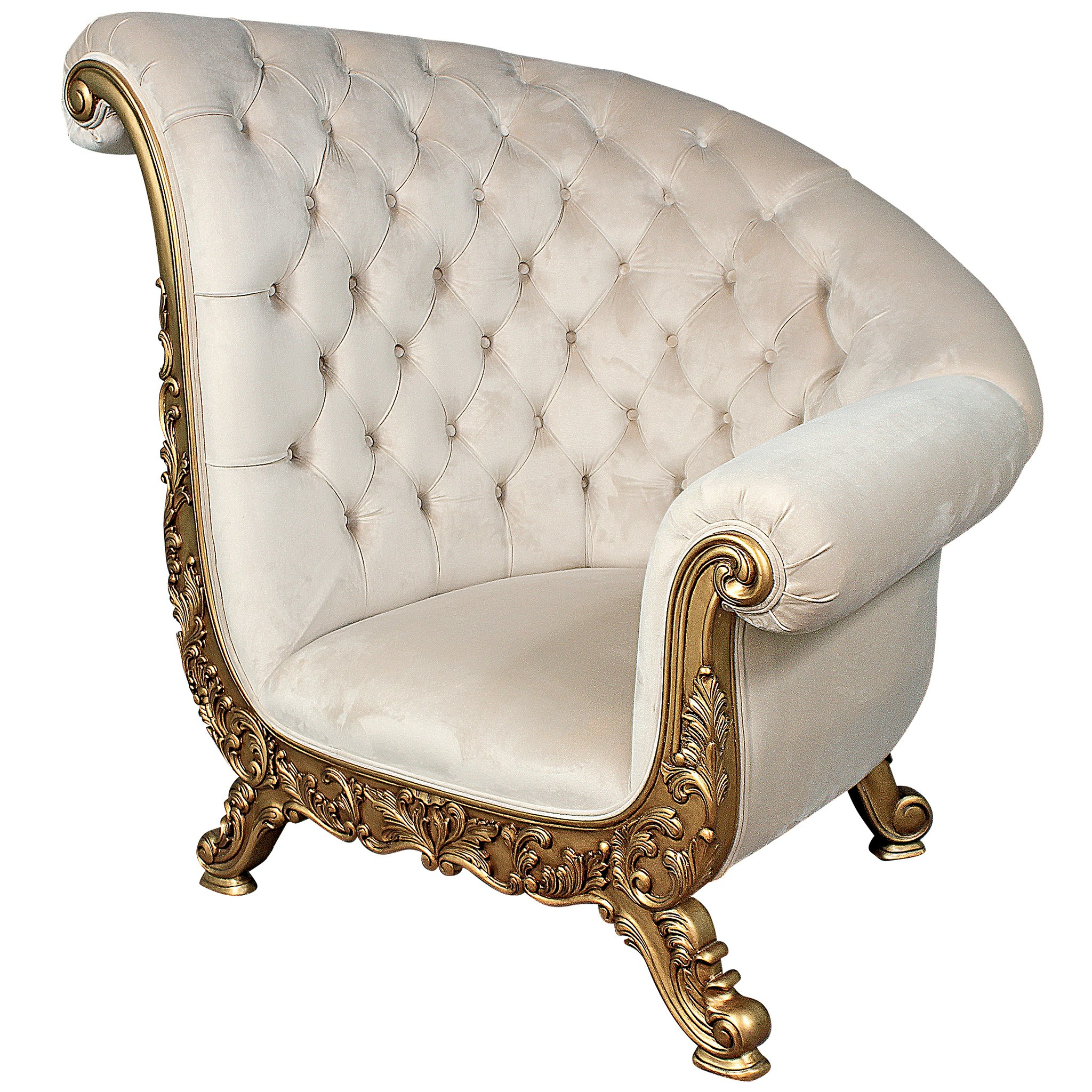 Toscano - Lombard Art Deco Winged Sofa Chair in Ivory, Velvet