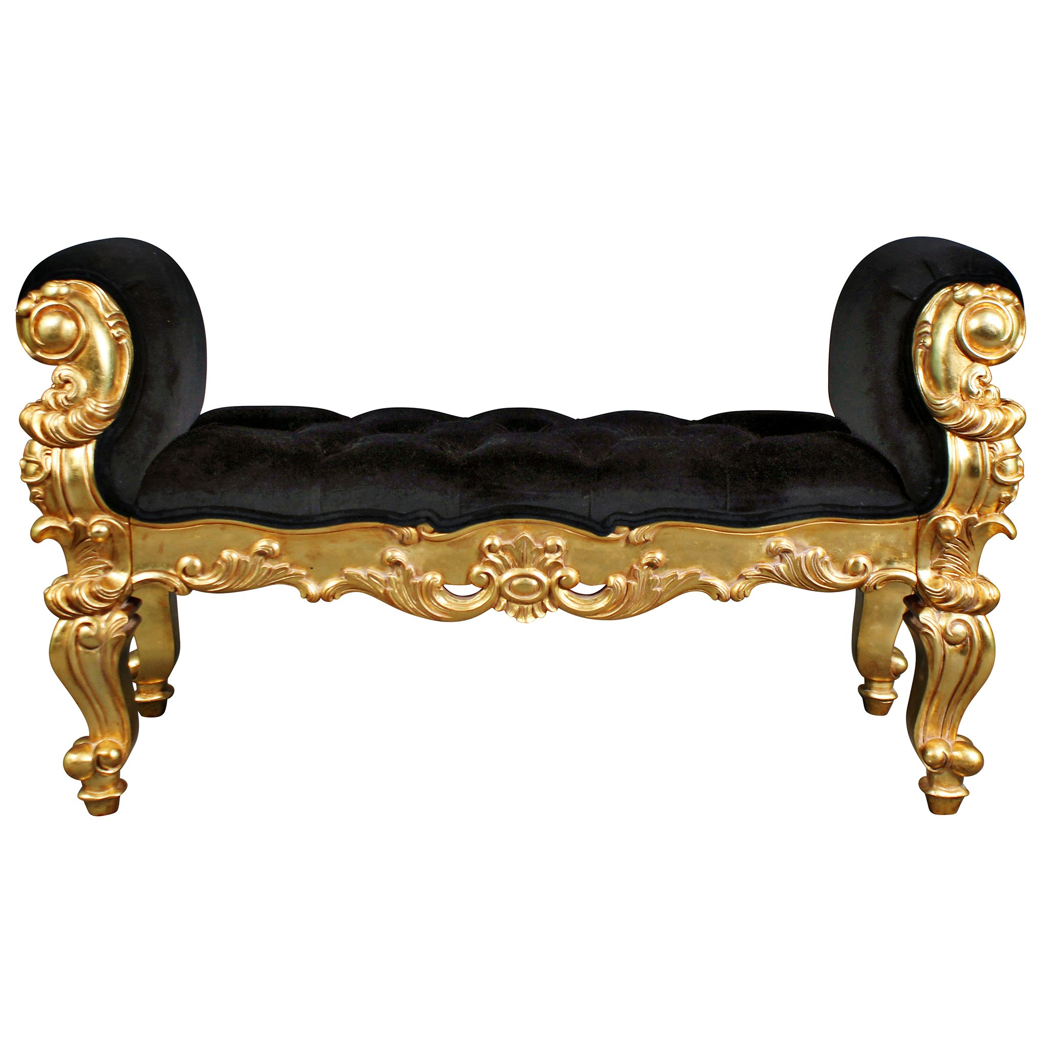 Toscano - The Arrondissement Tufted Double Rolled Arm Bench in Black/Gold, Velvet/Mahogany