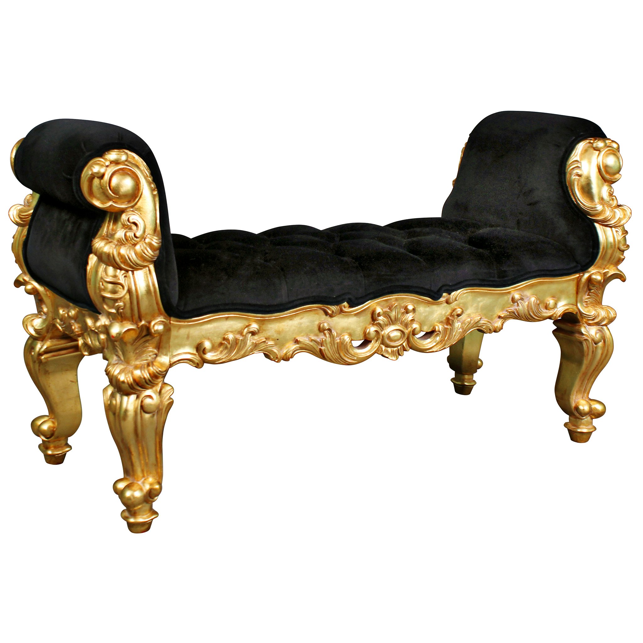 Toscano - The Arrondissement Tufted Double Rolled Arm Bench in Black/Gold, Velvet/Mahogany